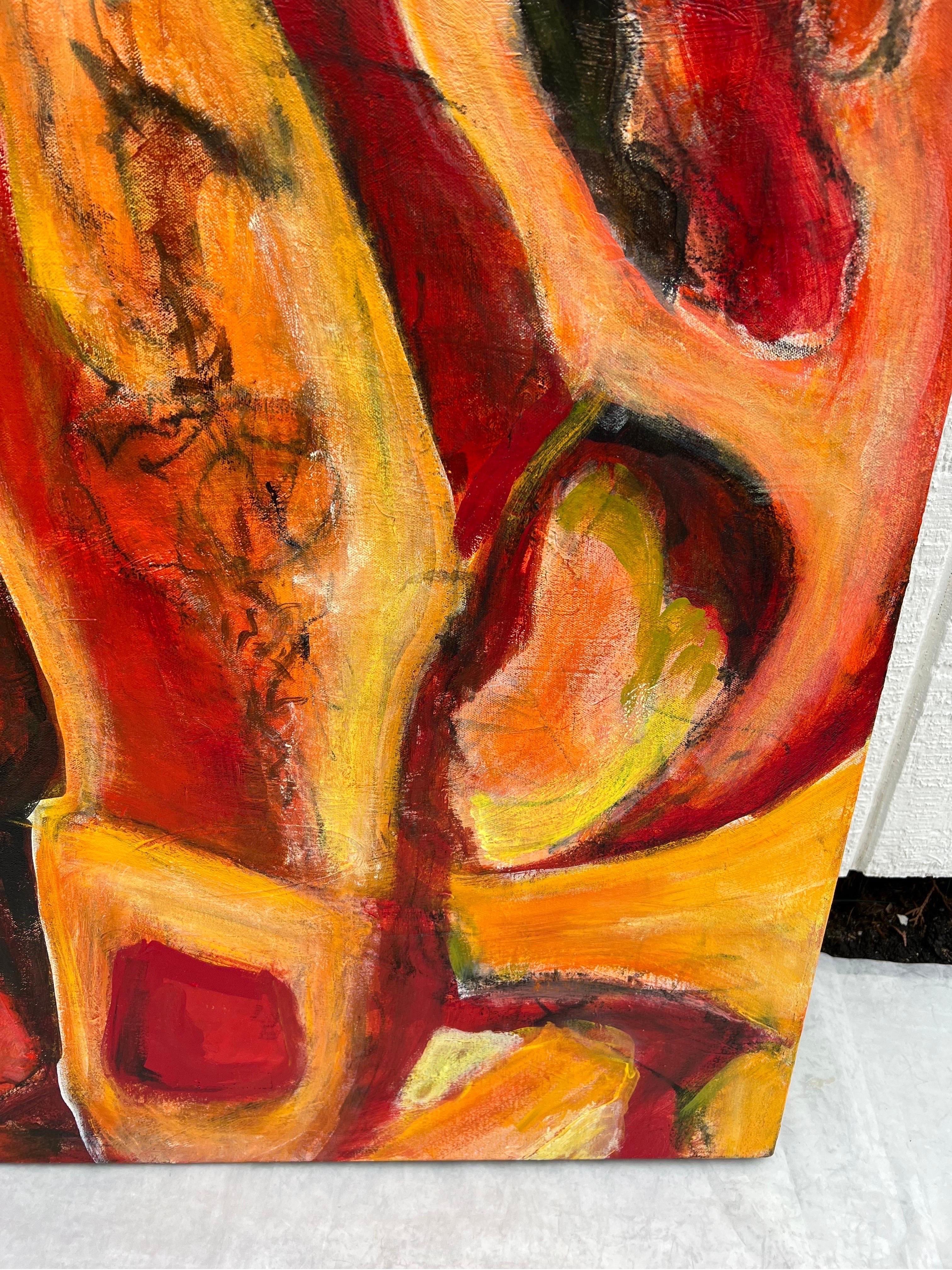 Grand abstrait jaune et rouge de Carol Bertrand en vente 4