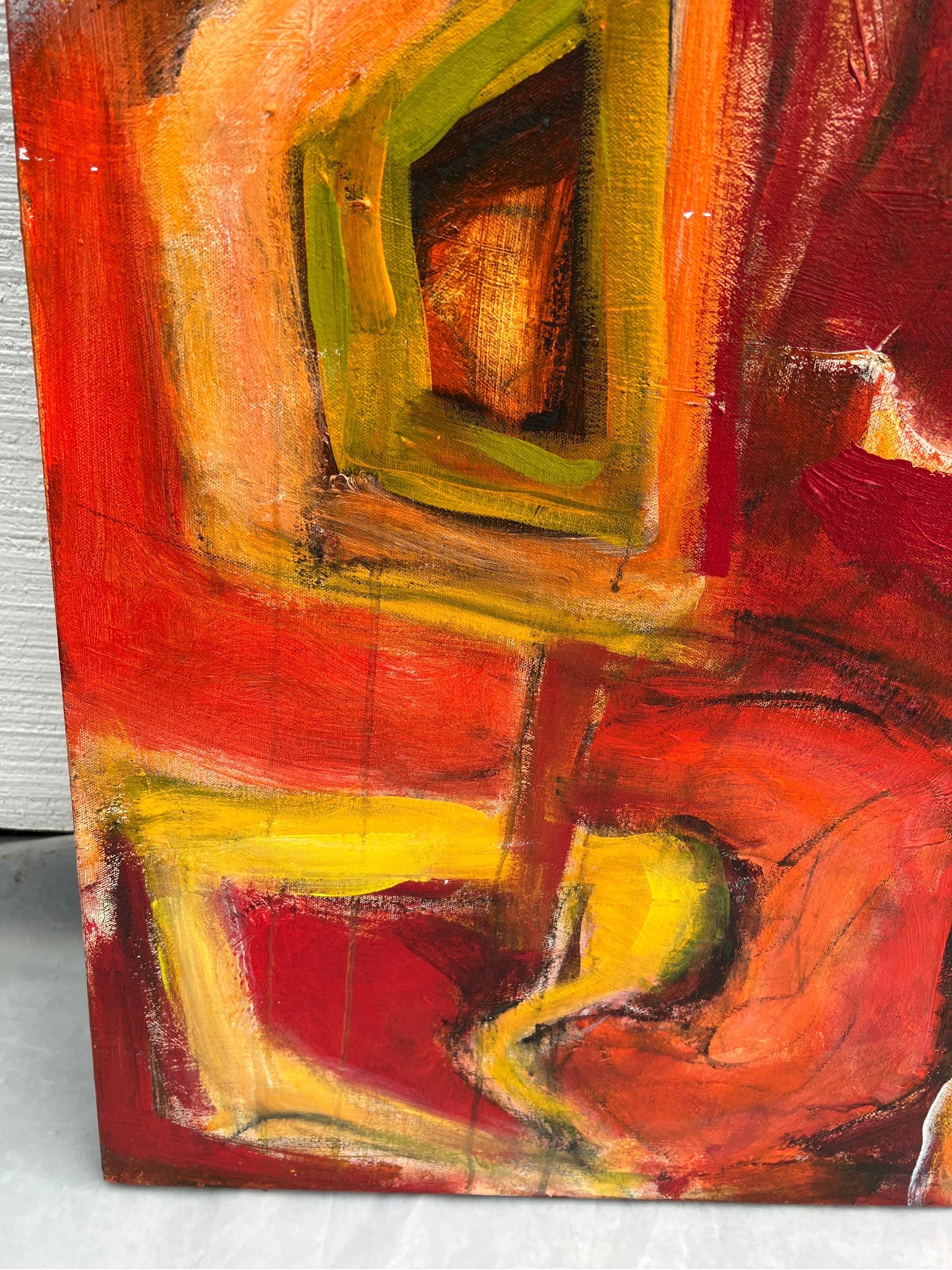 Grand abstrait jaune et rouge de Carol Bertrand en vente 5
