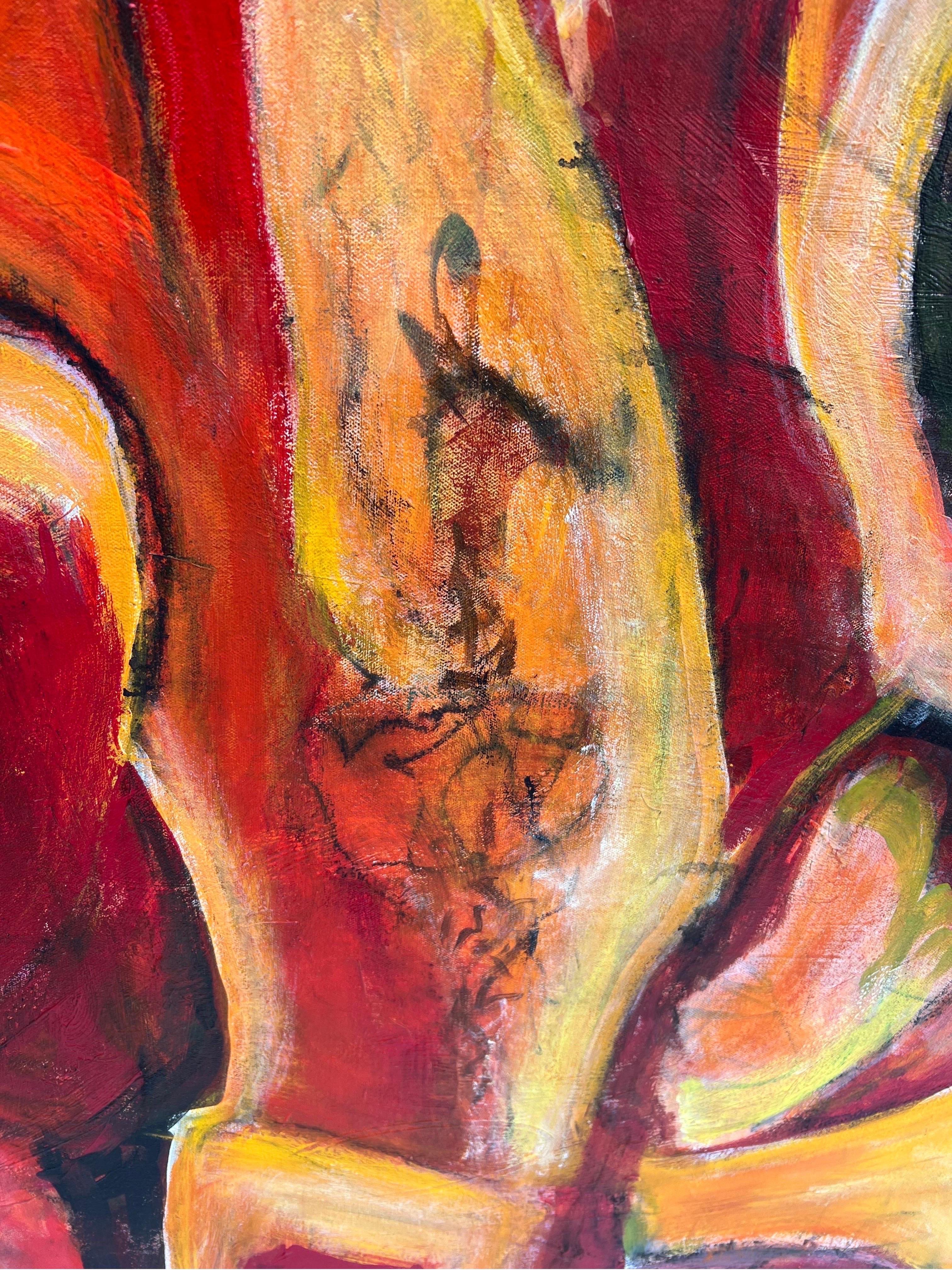 Grand abstrait jaune et rouge de Carol Bertrand en vente 6