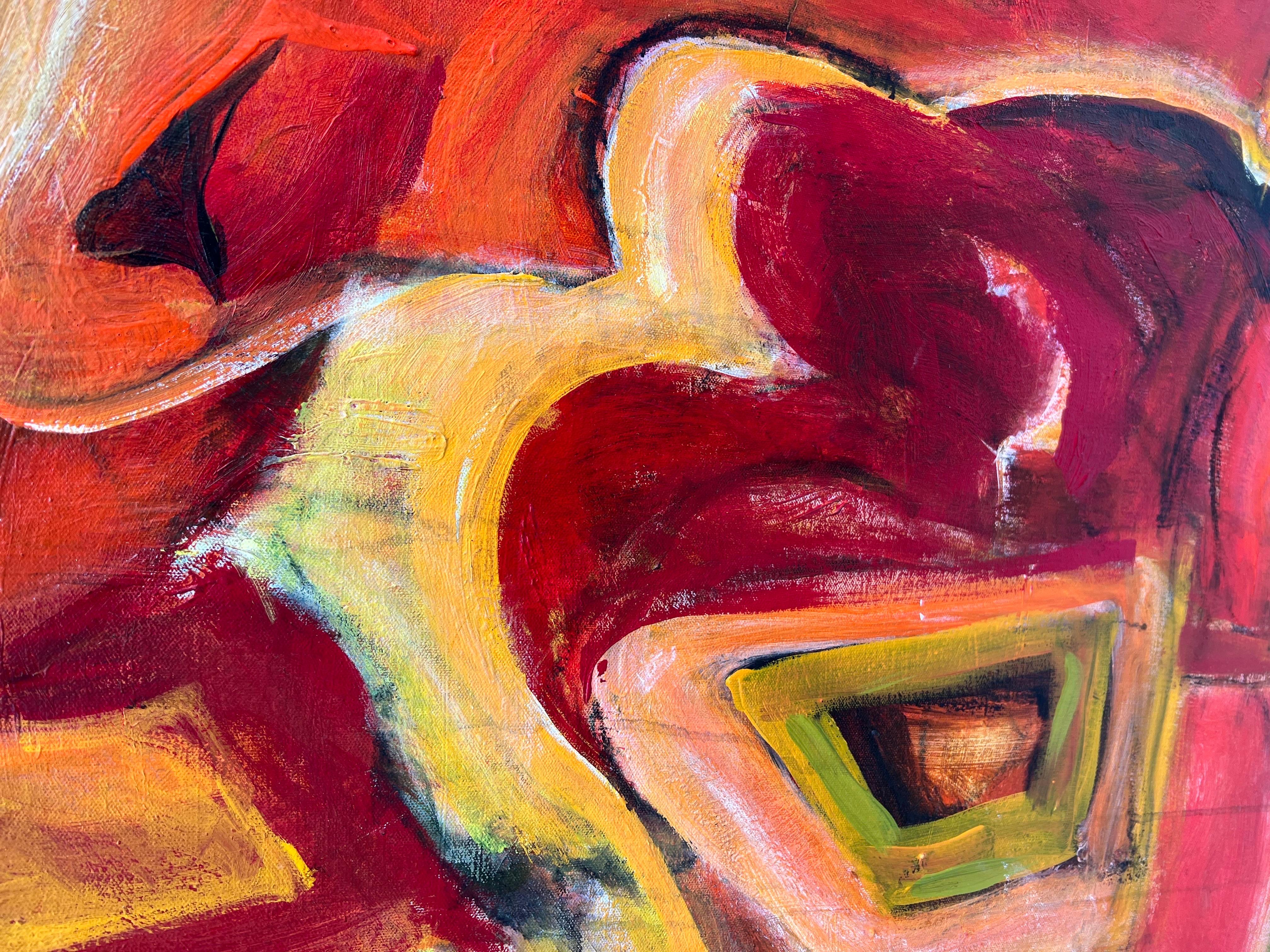 Grand abstrait jaune et rouge de Carol Bertrand en vente 7