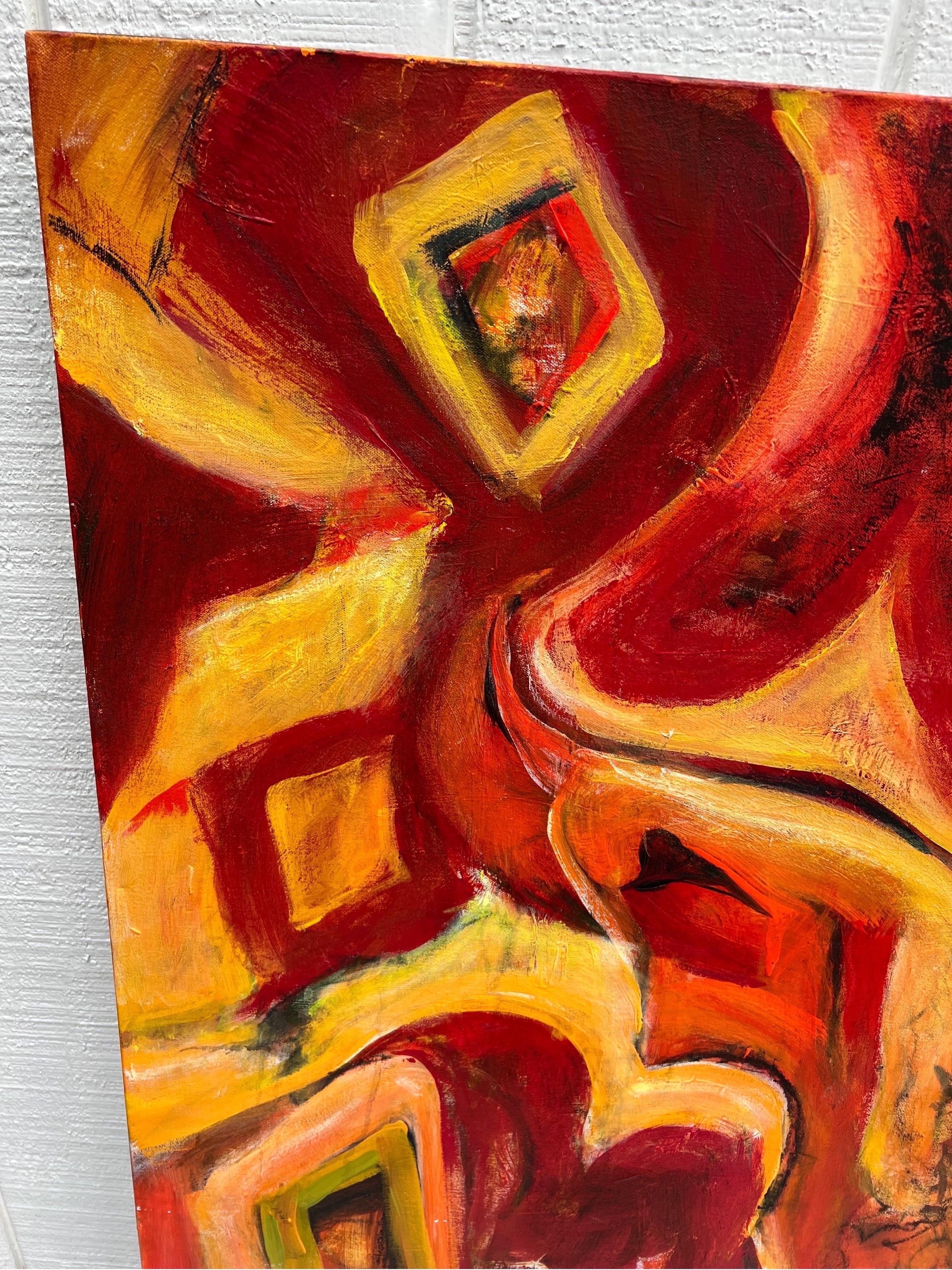 Grand abstrait jaune et rouge de Carol Bertrand en vente 8