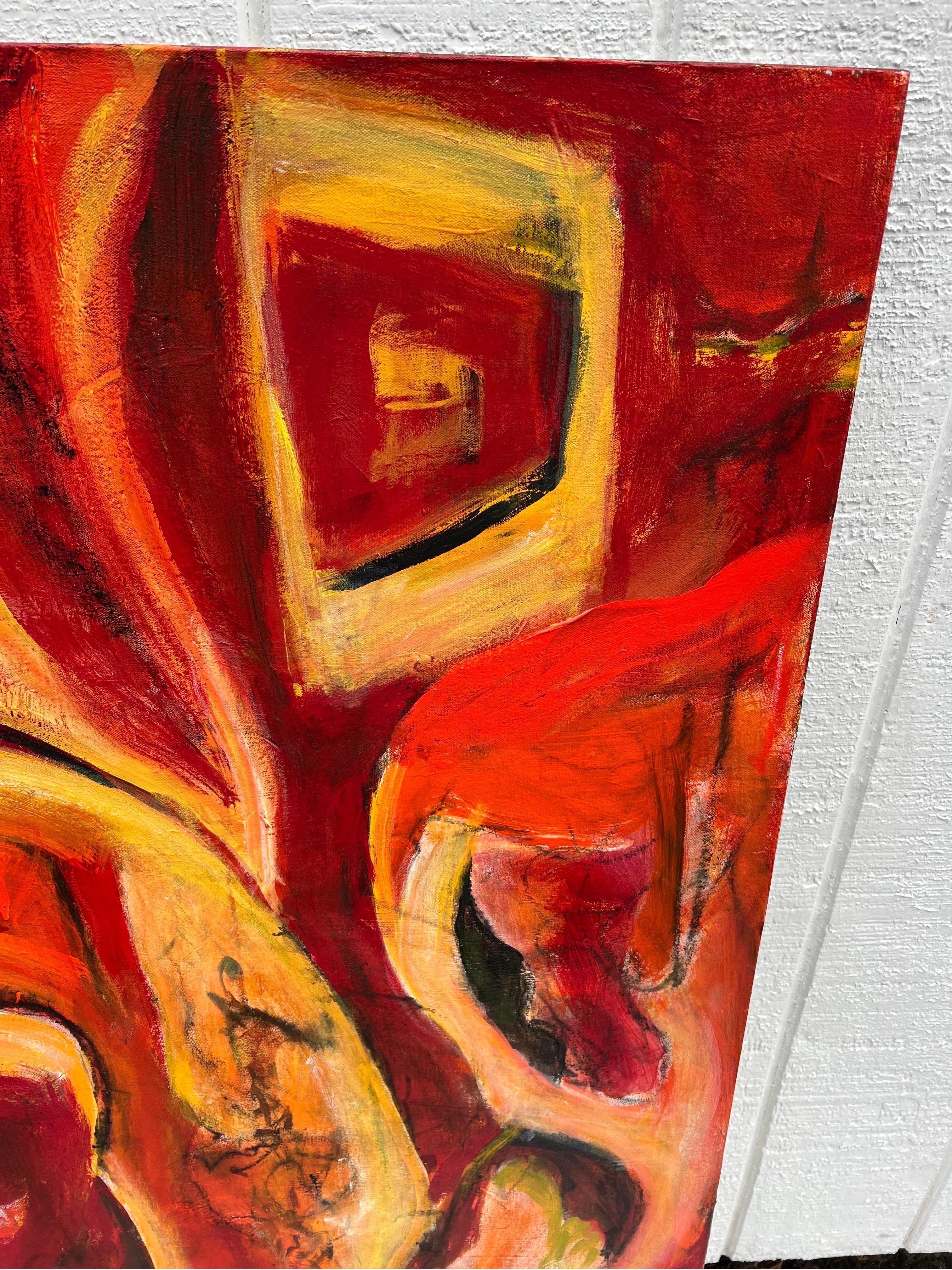 Grand abstrait jaune et rouge de Carol Bertrand en vente 9