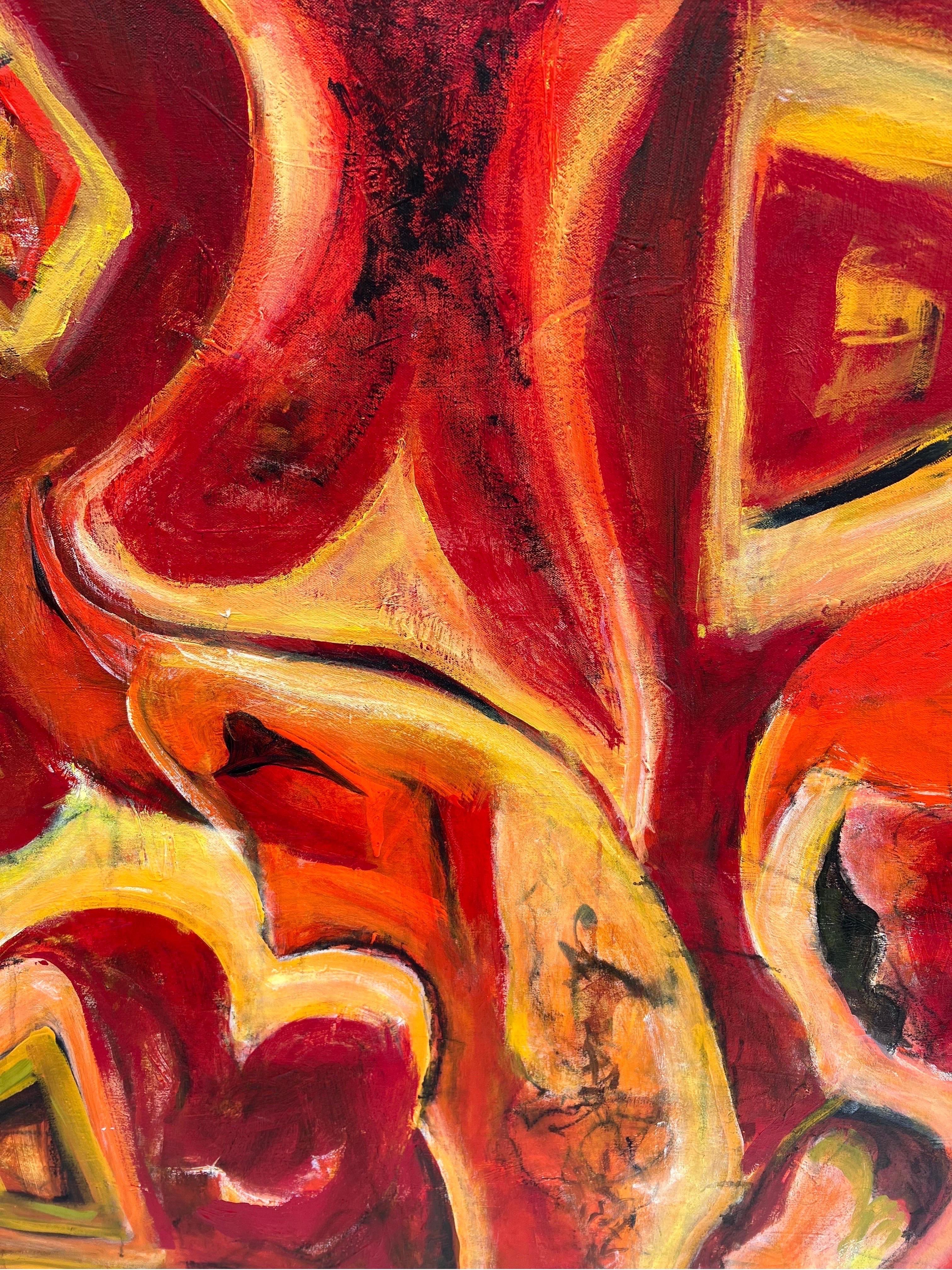 Grand abstrait jaune et rouge de Carol Bertrand en vente 10