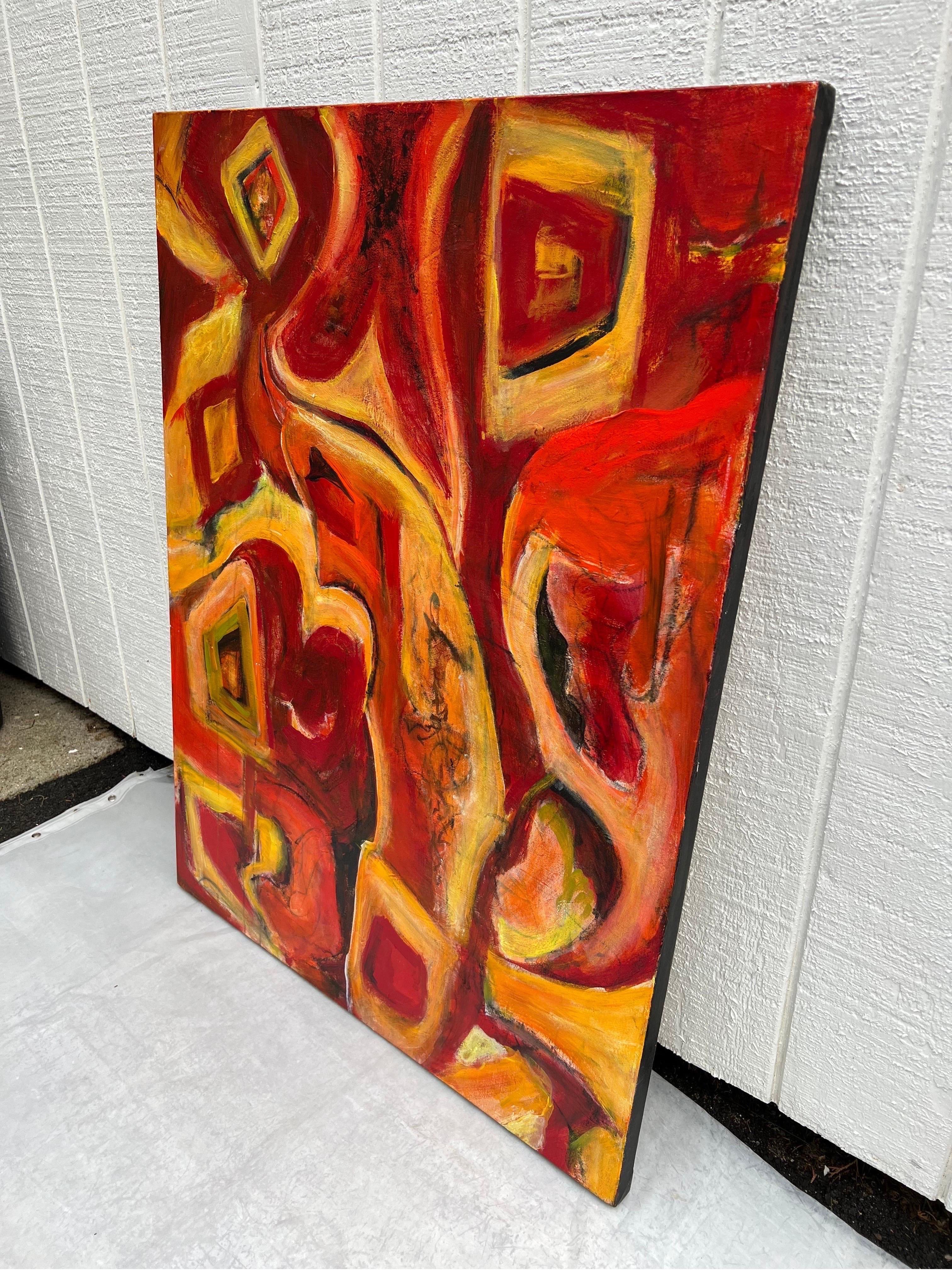 Grand abstrait jaune et rouge de Carol Bertrand en vente 11