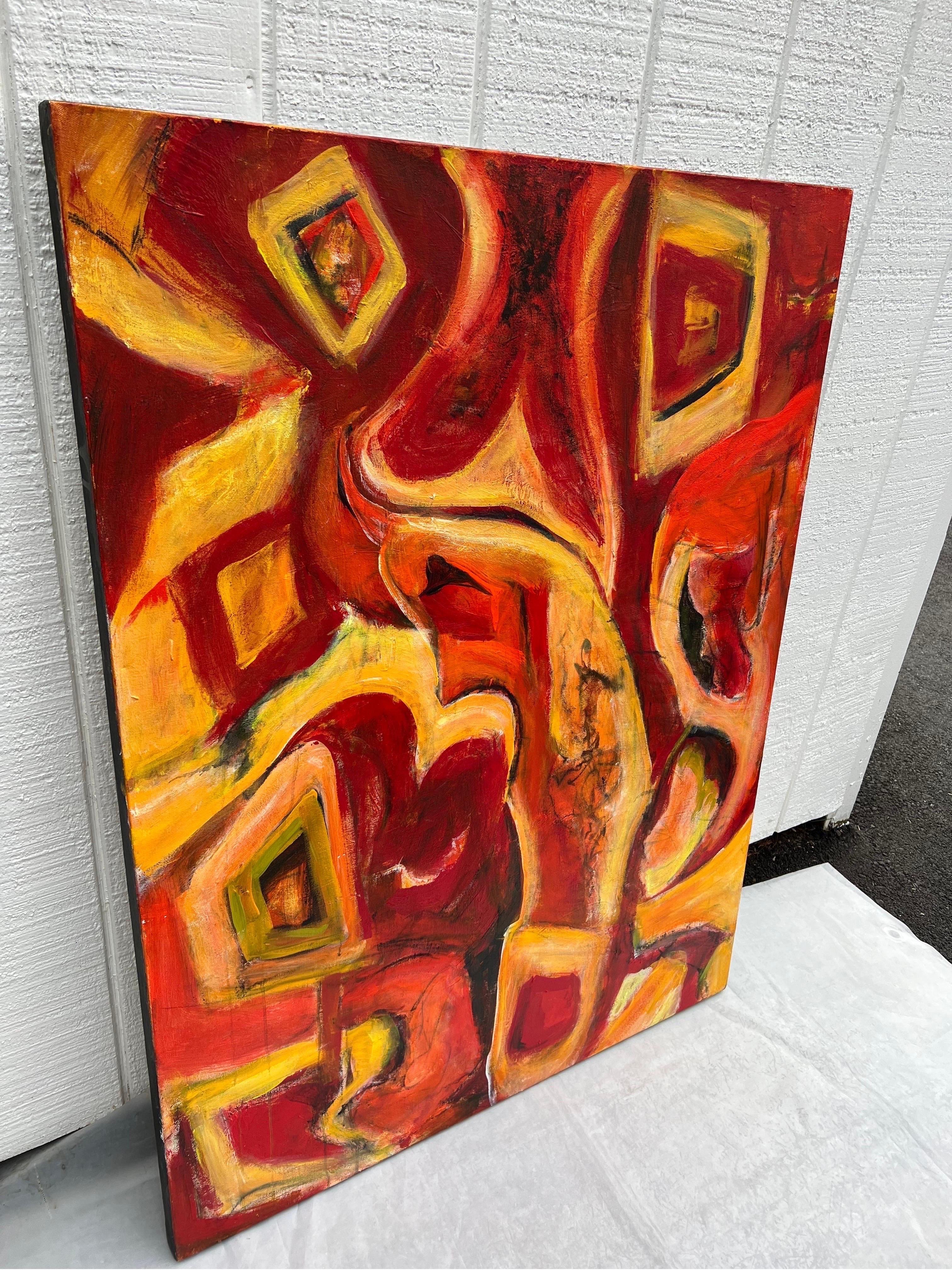 Grand abstrait jaune et rouge de Carol Bertrand en vente 12