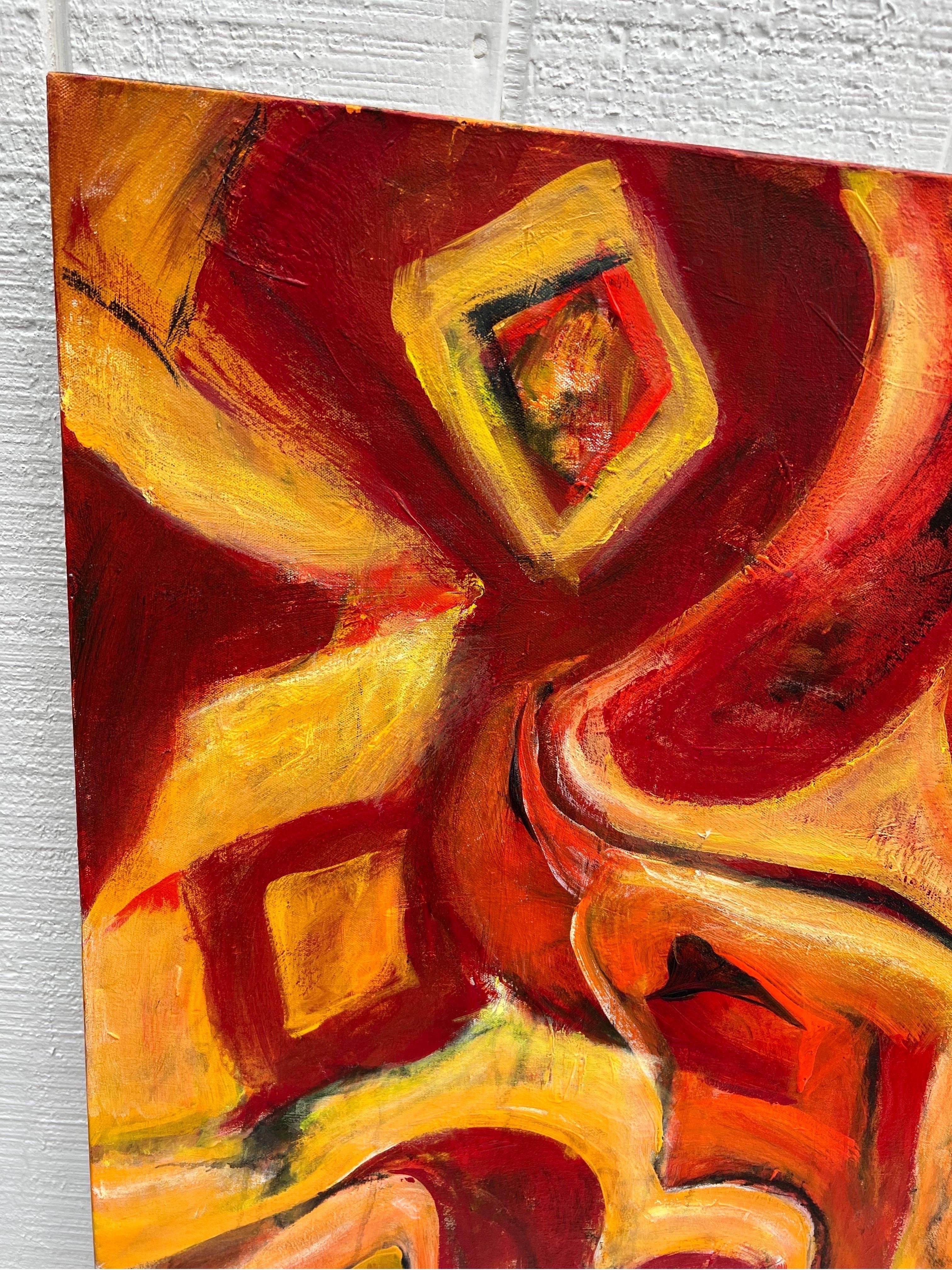 Grand abstrait jaune et rouge de Carol Bertrand en vente 2