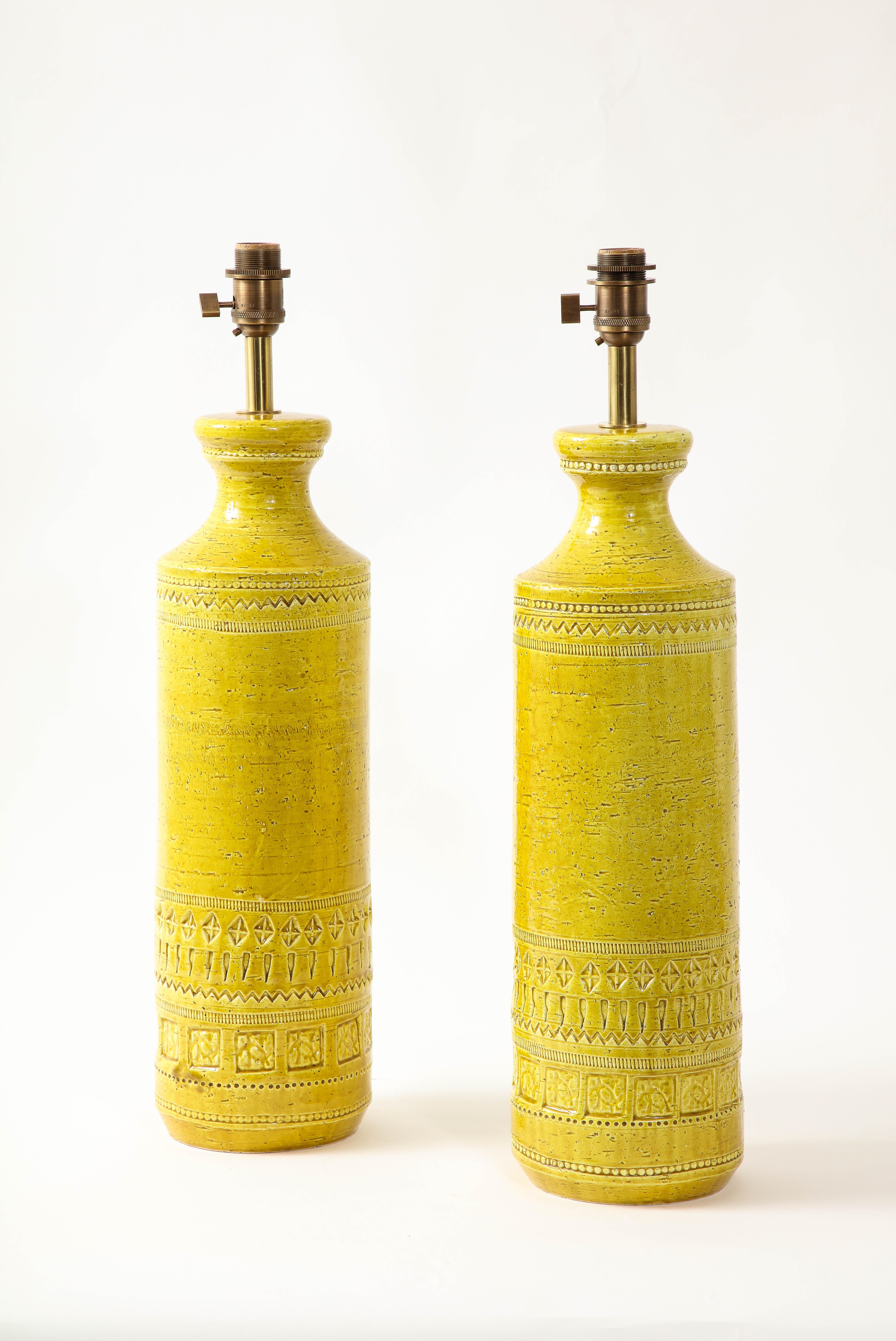 Large Yellow Bitossi Table Lamps. Italy 1960's In Good Condition For Sale In New York, NY