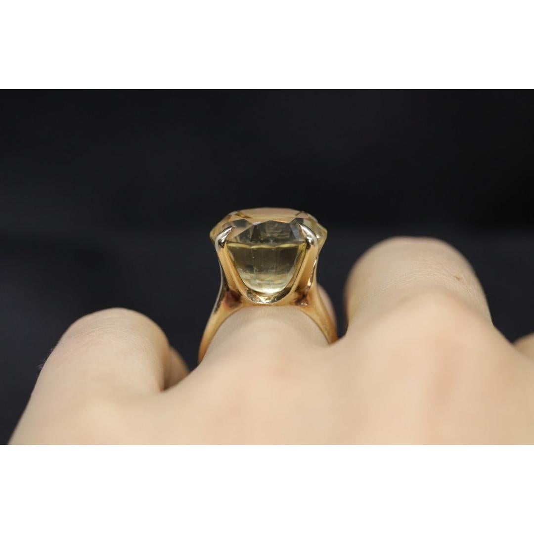 Large Yellow Citrine ring. 14k yellow gold Heavy Large Prong Set Round Citrine For Sale 1