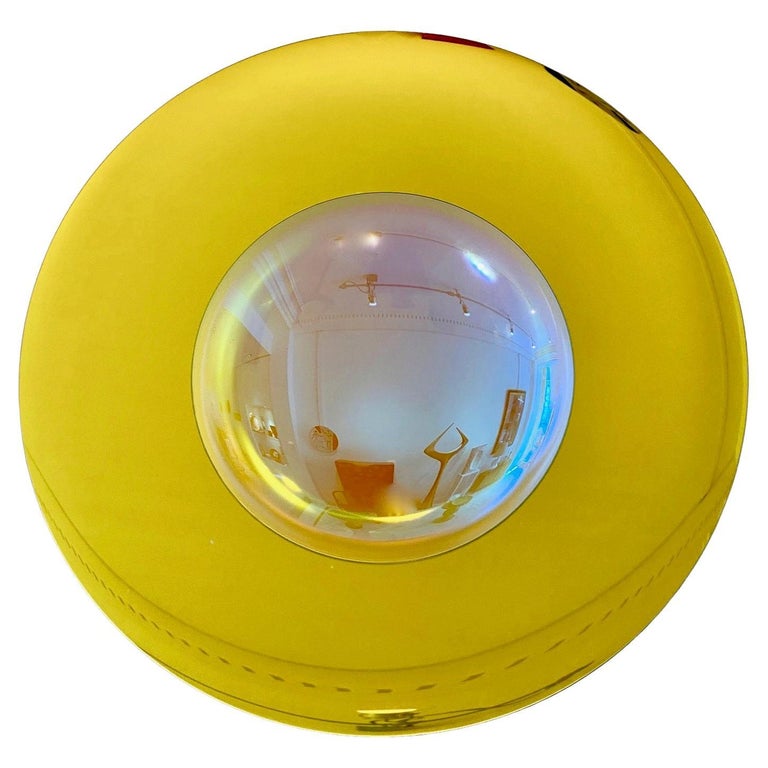 Large Yellow Concave Mirror One of a Kind by Christophe Gaignon For Sale