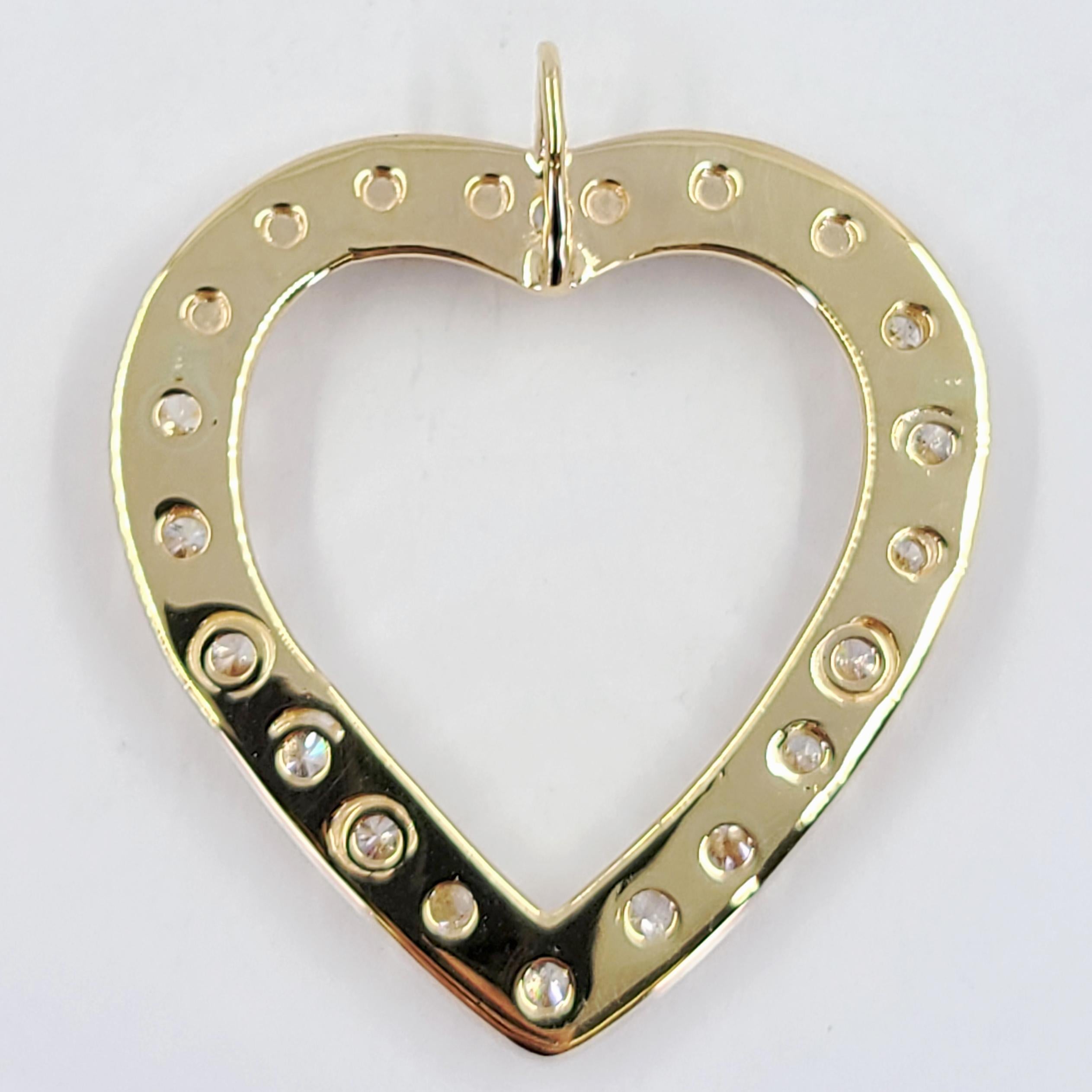 Large Yellow Gold and Diamond Heart Pendant In Good Condition In Coral Gables, FL