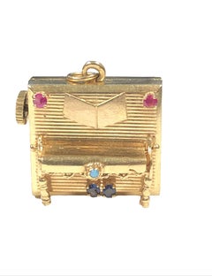 Large Yellow Gold and Gem Set Music Box Piano Charm