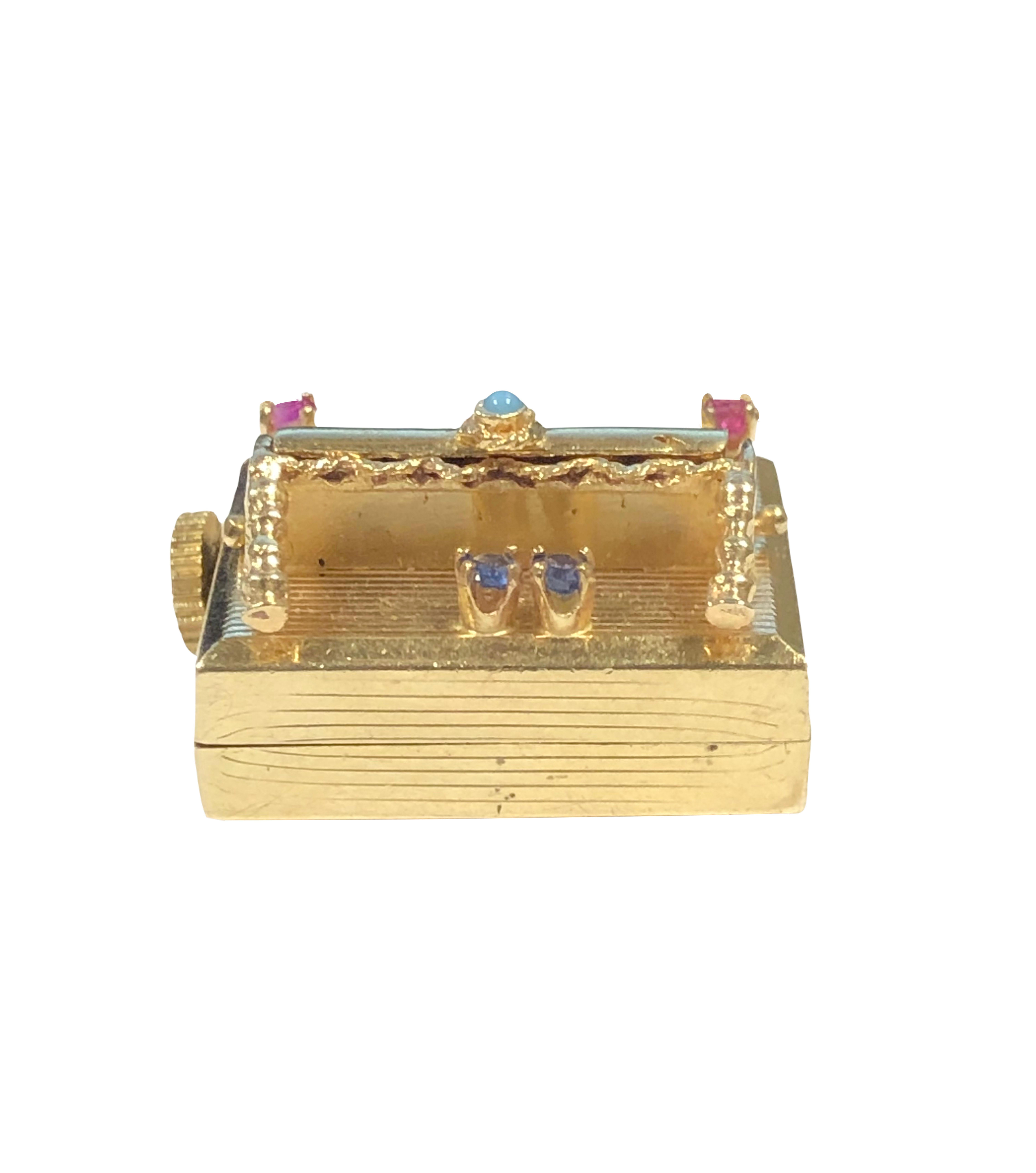 Large Yellow Gold and Gem Set Music Box Piano Charm In Excellent Condition In Chicago, IL