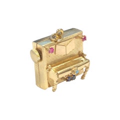 Vintage Large Yellow Gold and Gem Set Music Box Piano Charm
