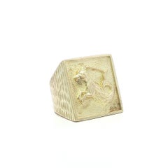 Large Yellow Gold Capricorn Zodiac Textured Finish Squared Signet Ring