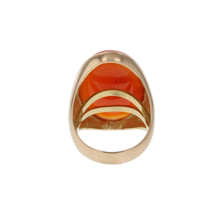 Women's or Men's Large Yellow Gold Carnelian Ring For Sale