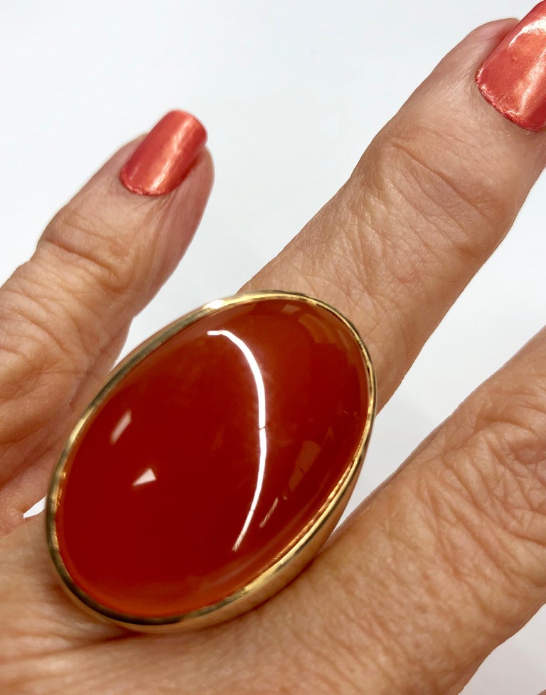 Large Yellow Gold Carnelian Ring For Sale 1
