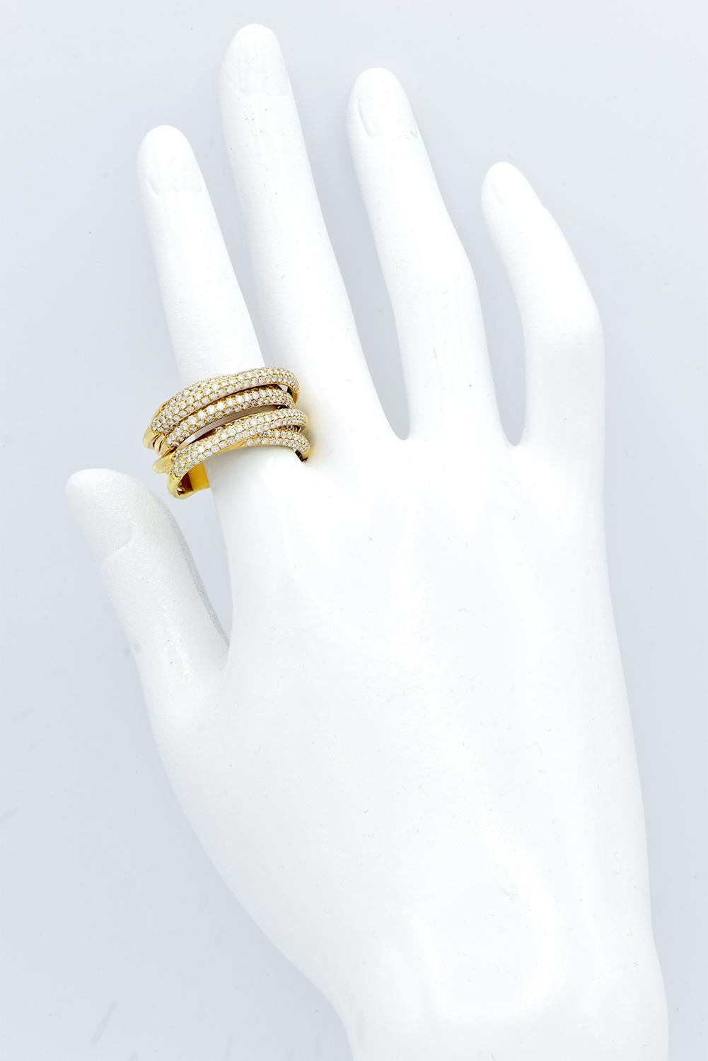 Contemporary Large Yellow Gold Crossover Ring For Sale