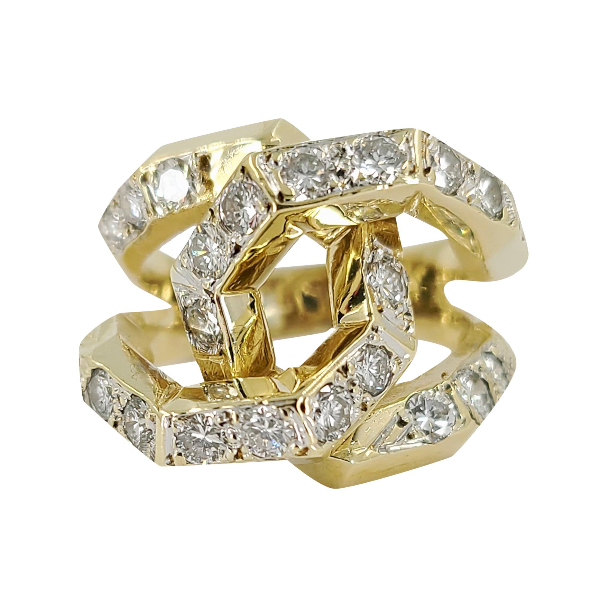 Large Yellow Gold Diamond Link Ring