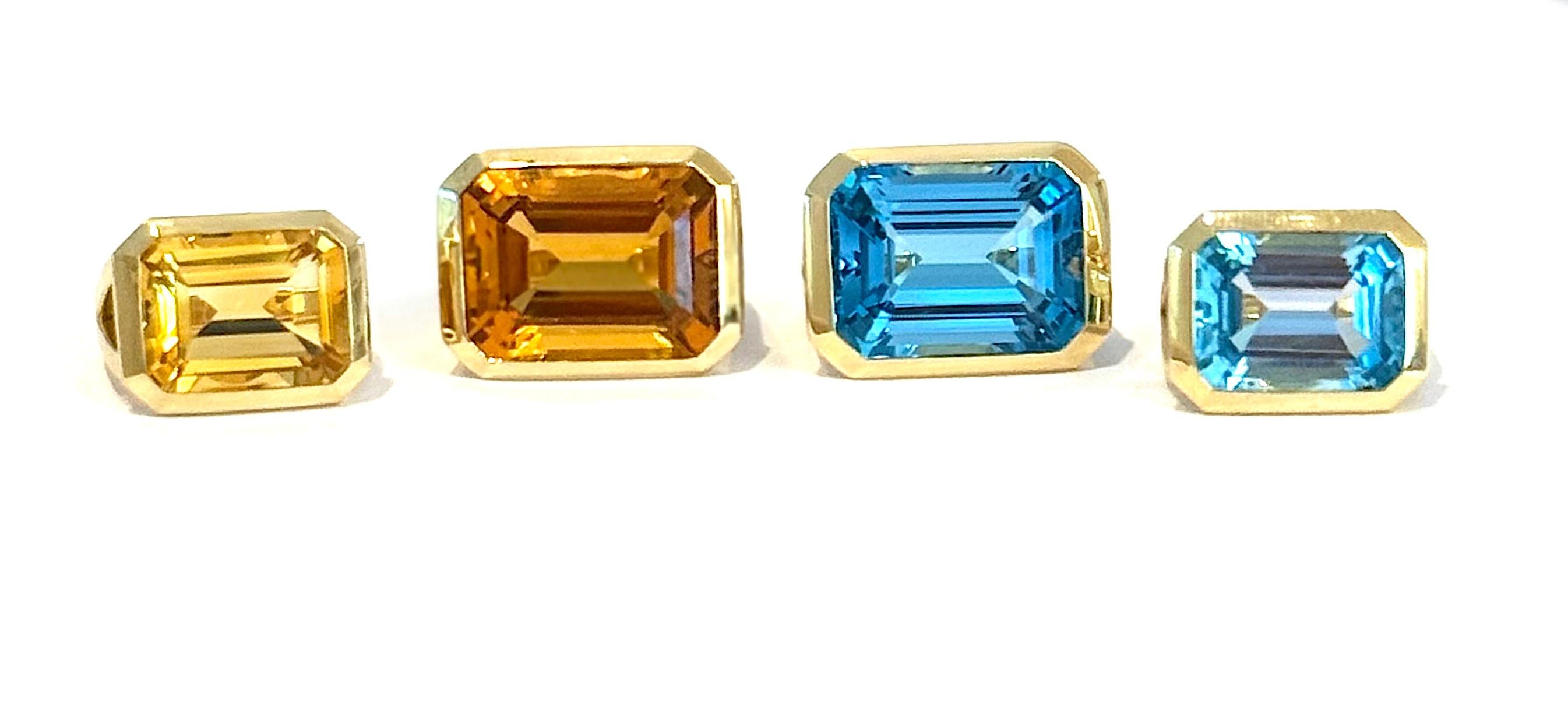 Large bague en or jaune avec topaze bleue taillée en émeraude Neuf - En vente à New York, NY