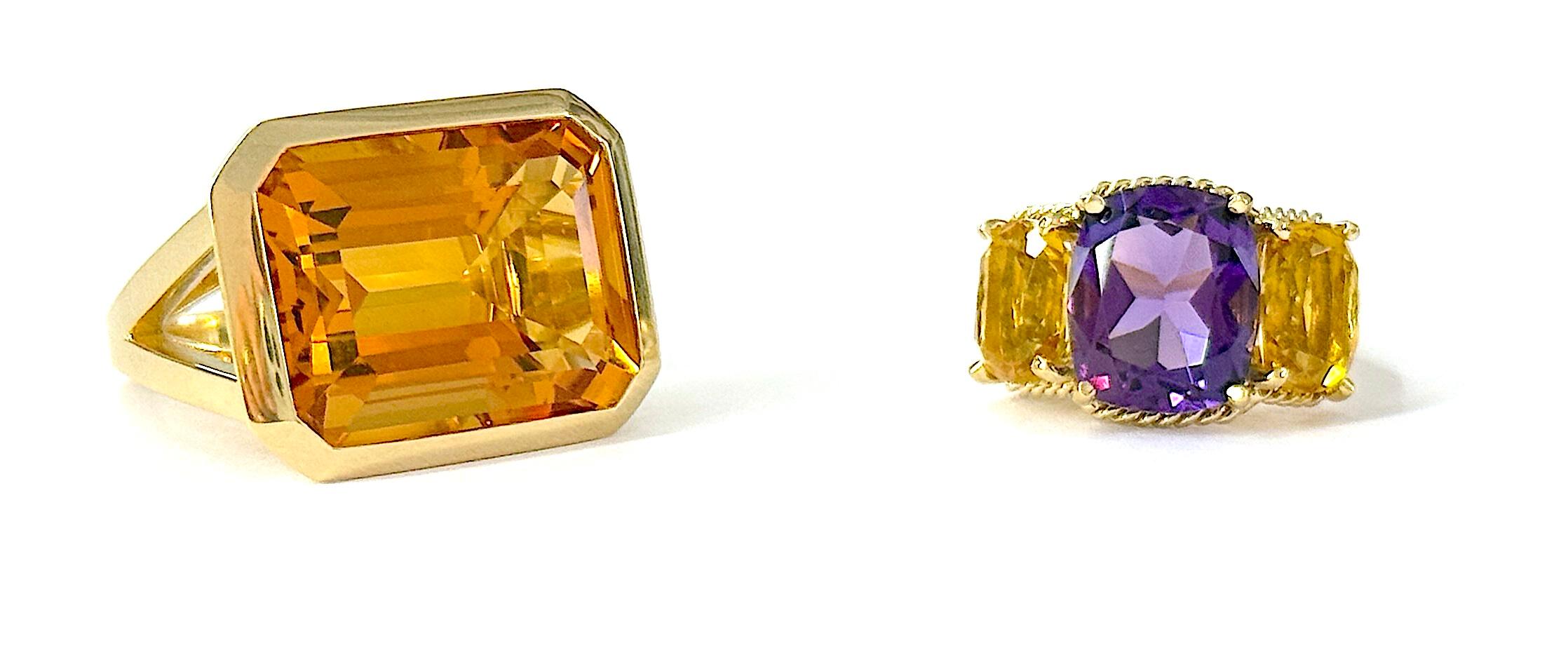 Large bague en or jaune avec topaze bleue taillée en émeraude en vente 2