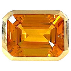 Large Yellow Gold Emerald Cut Citrine Ring