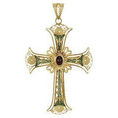Large Yellow Gold Enamel Cross Pendant