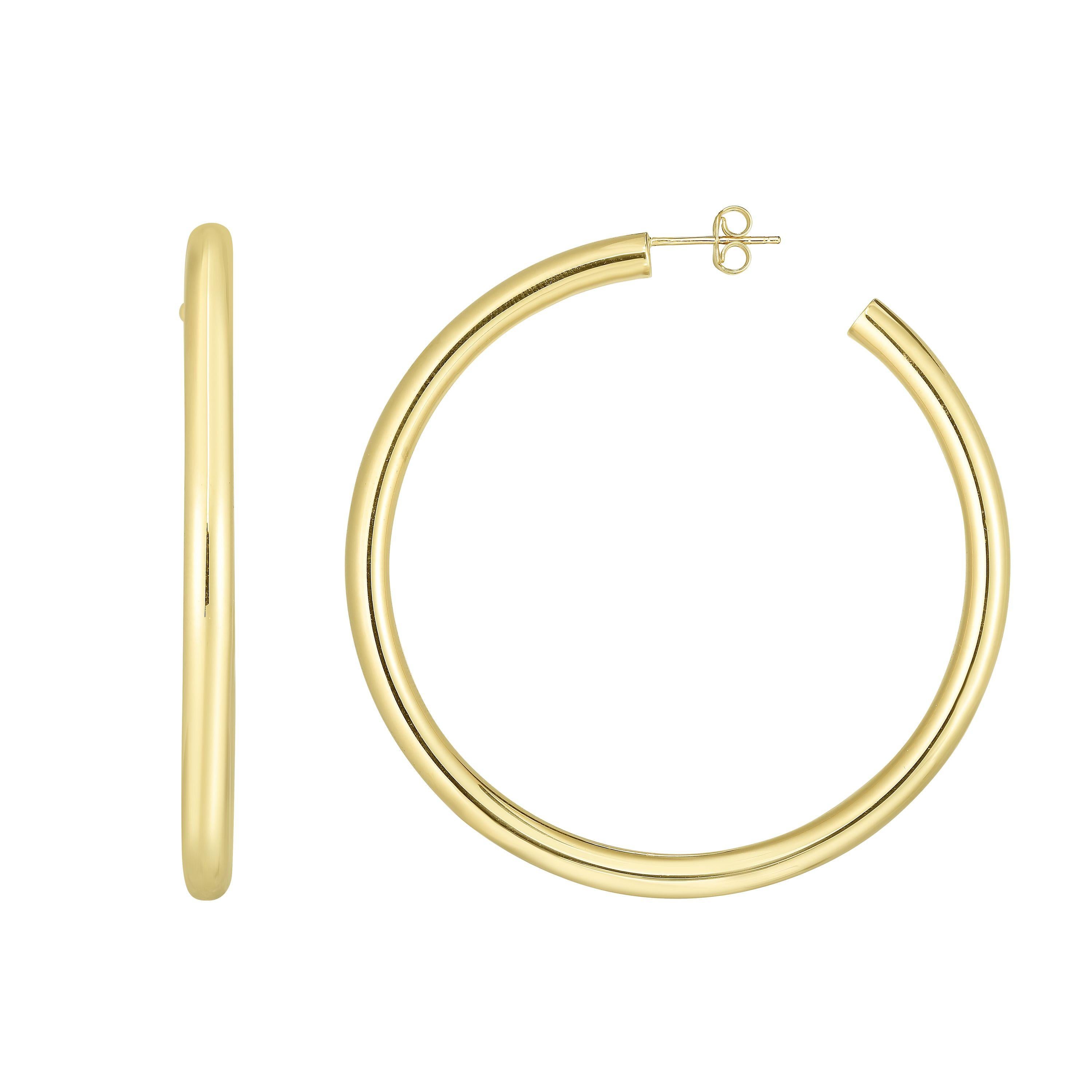 Modern Large Yellow Gold Hoop Earrings 2.25 Inch Diameter 4 Millimeter Width