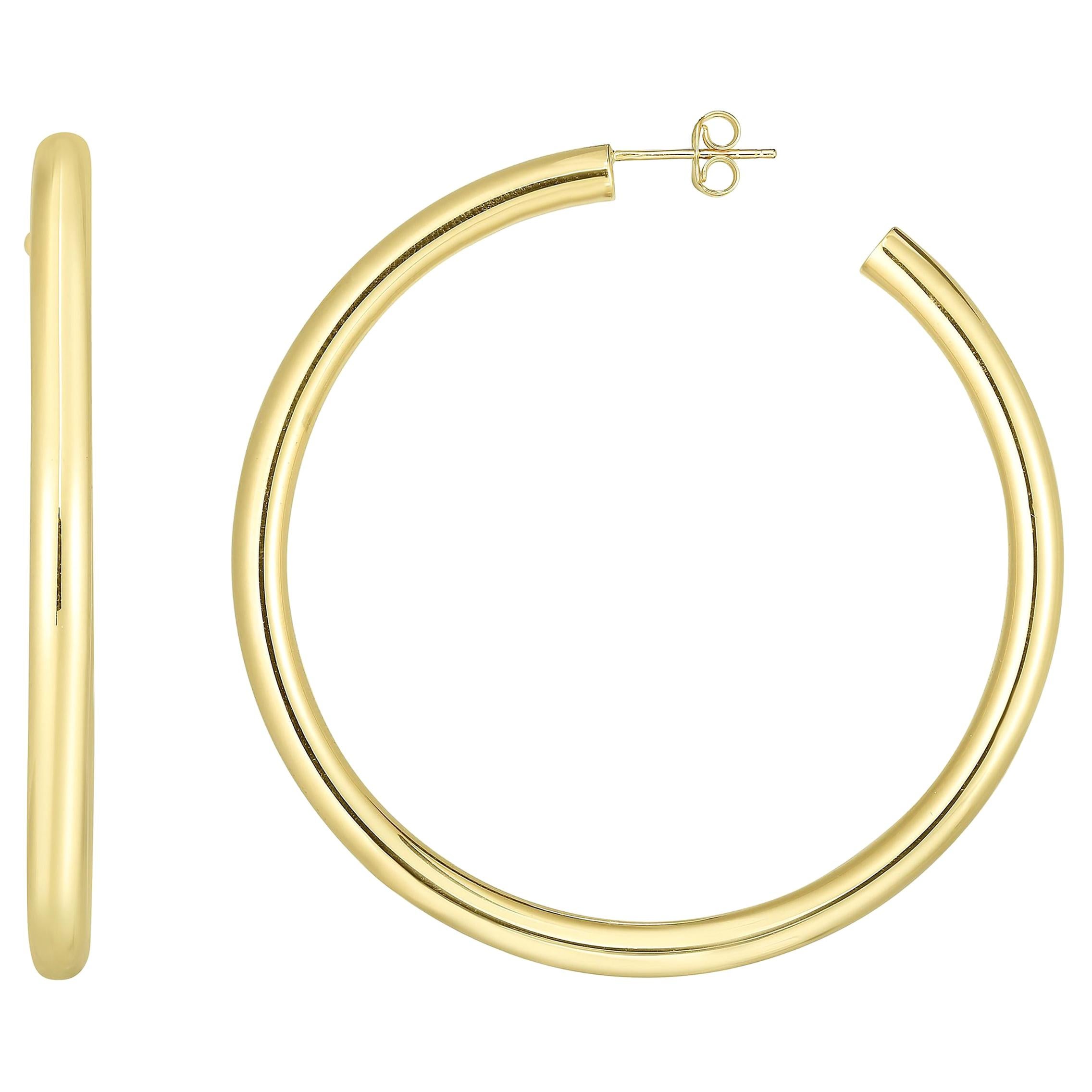 Large Yellow Gold Hoop Earrings 2.25 Inch Diameter 4 Millimeter Width