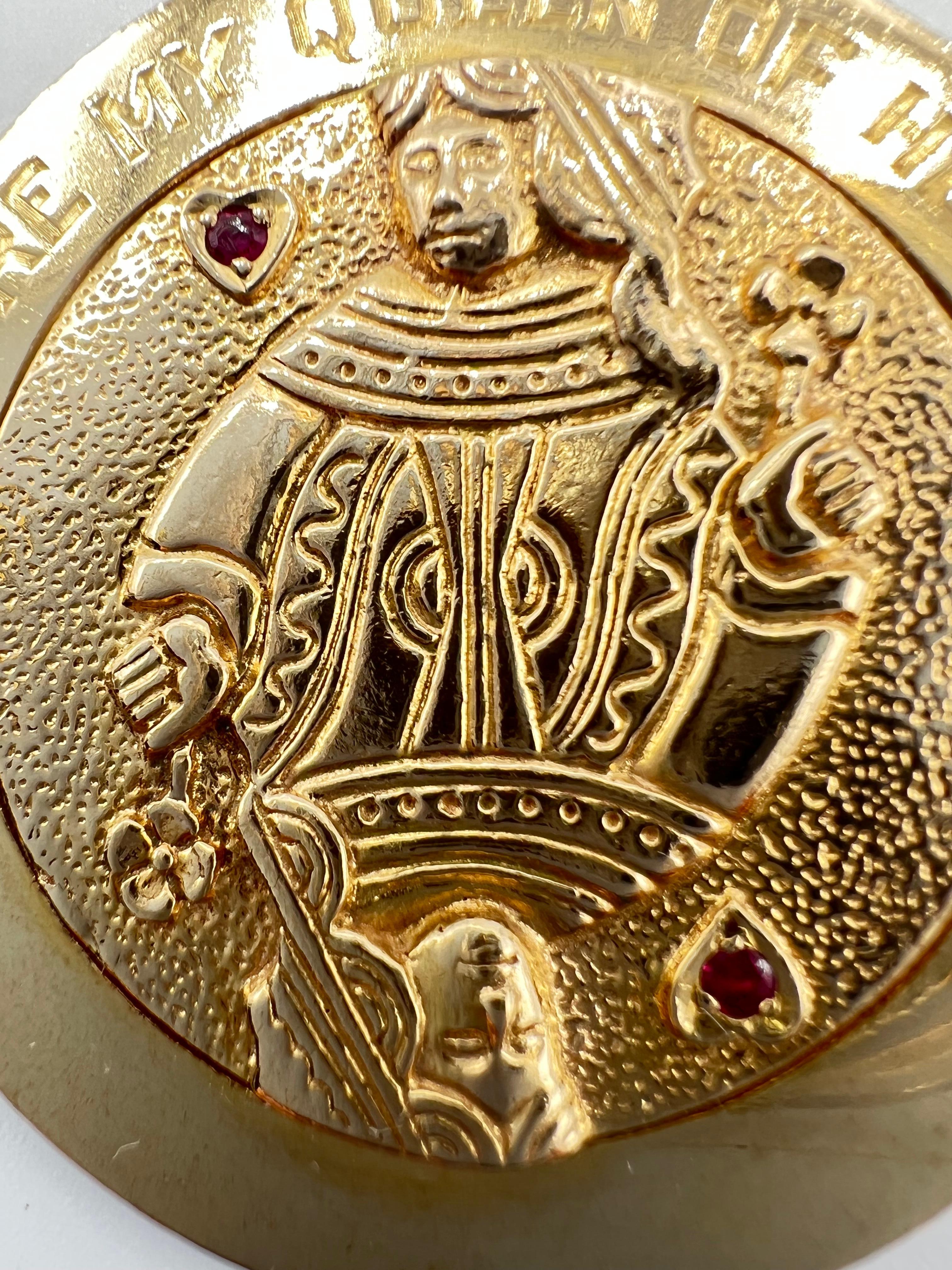 Modern Large Yellow Gold King of Diamonds Queen of Hearts Pendant Charm
