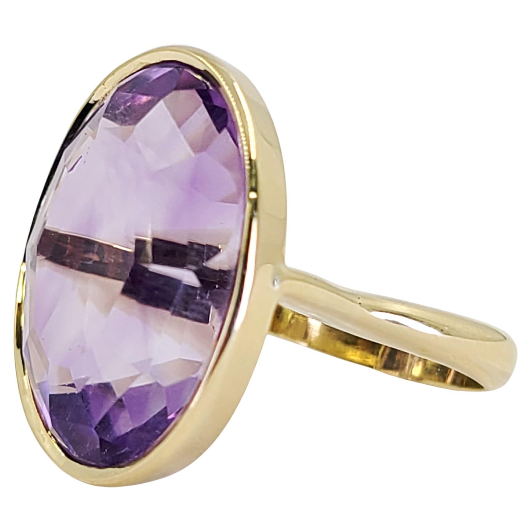 Large Yellow Gold Oval Amethyst Cocktail Ring For Sale