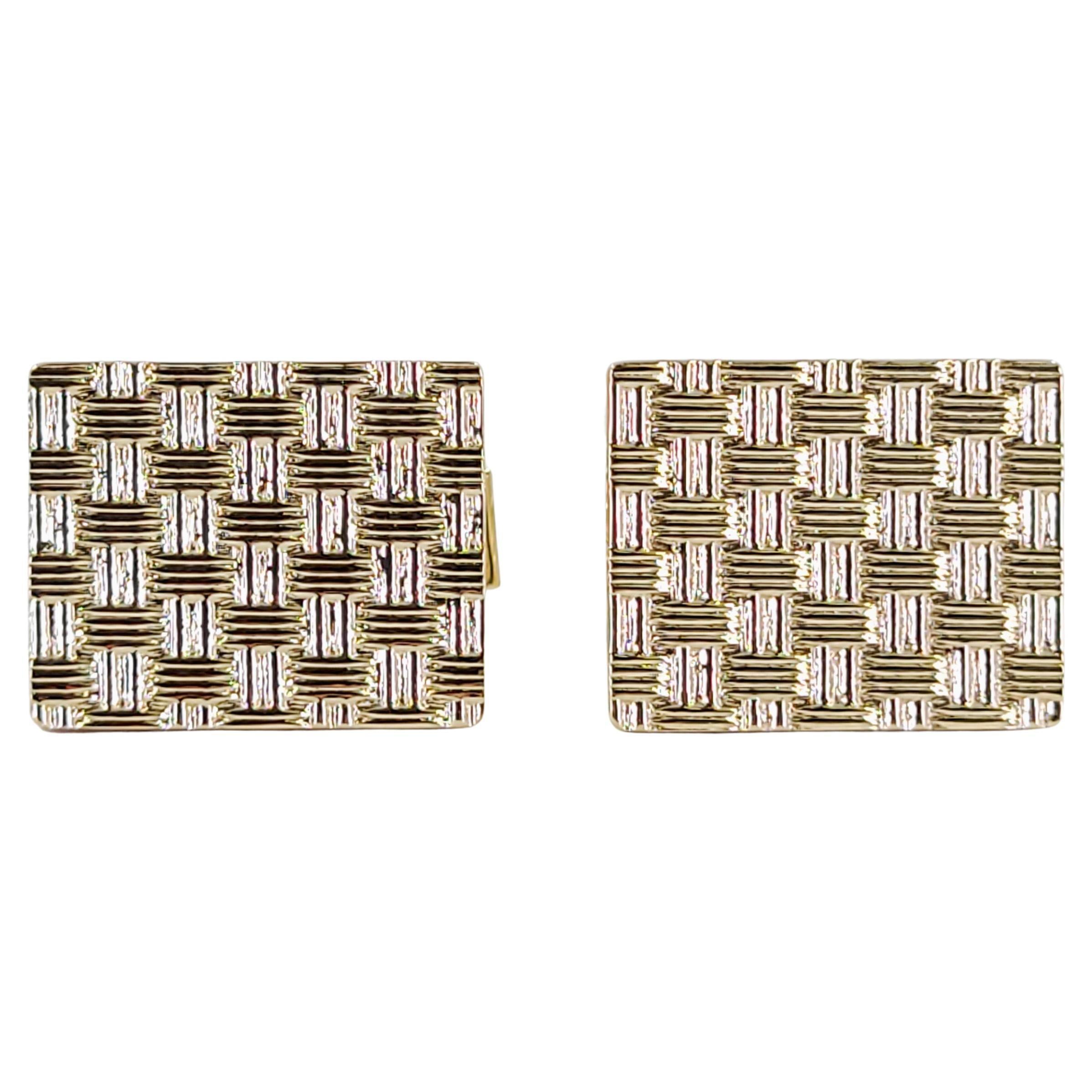 Large Yellow Gold Rectangular Woven Design Cufflinks