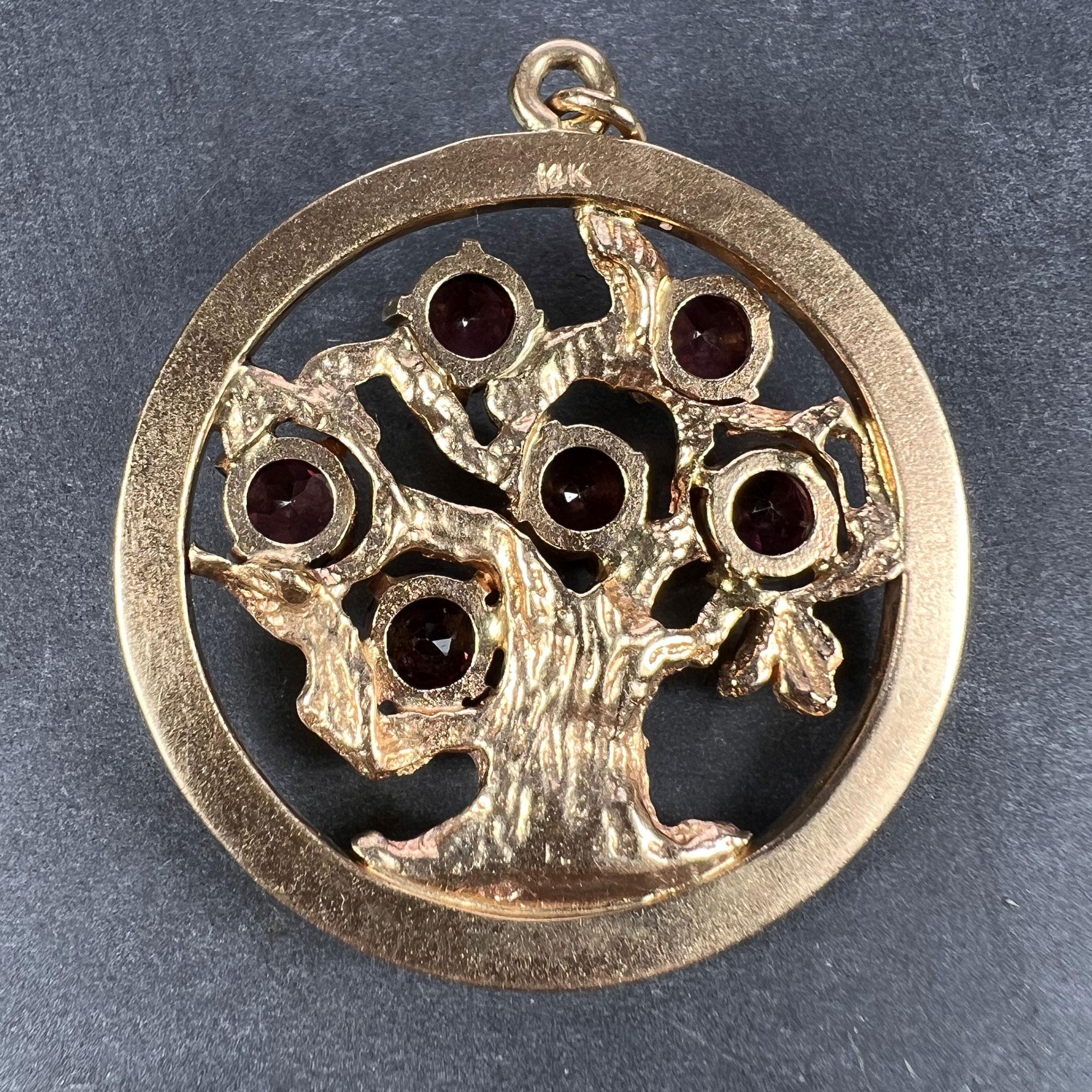 Large Yellow Gold Red Garnet Tree of Life Medallion Charm Pendant For Sale 1