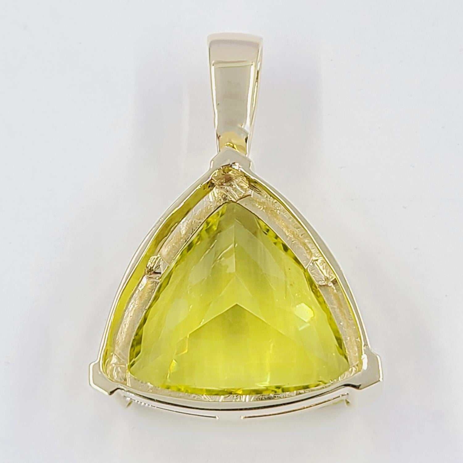 Trillion Cut Large Yellow Gold Triangular Lemon Citrine Pendant