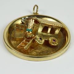 Large Yellow Gold Turquoise Ruby Diamond Love Heart Gypsy Caravan Charm Pendant