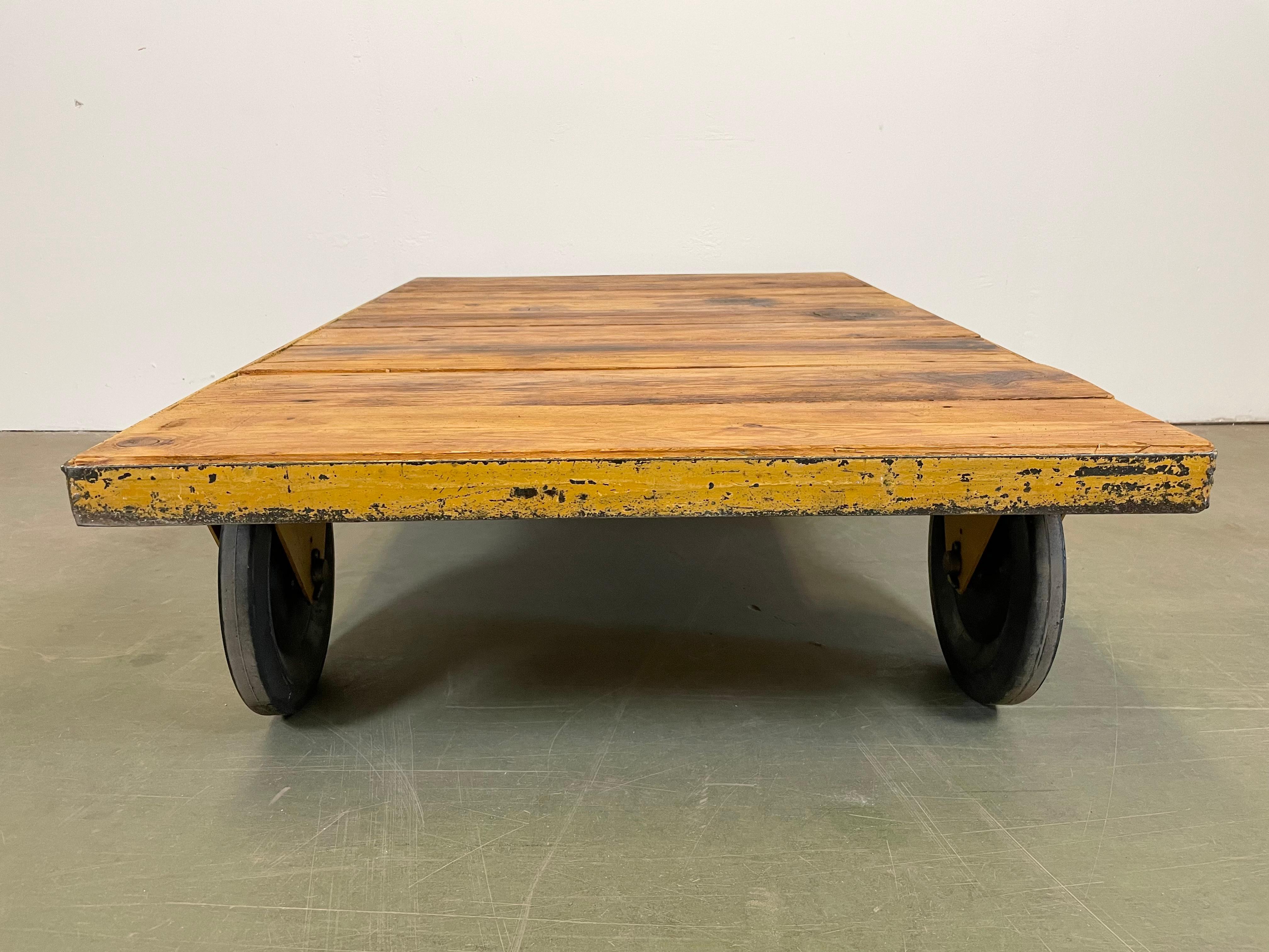 Large Yellow Industrial Coffee Table Cart, 1960s 4