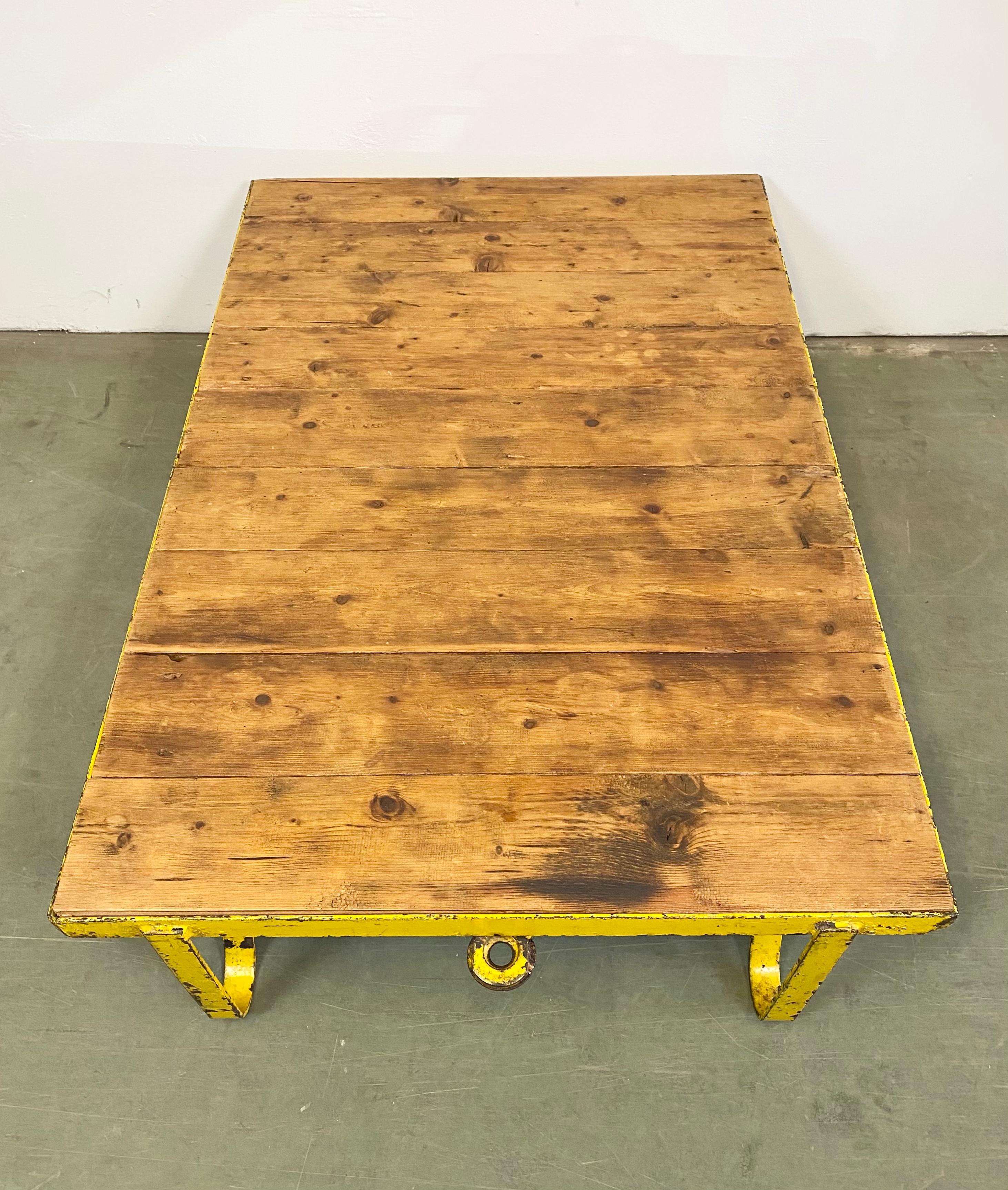 Large Yellow Industrial Coffee Table Cart, 1960s 7