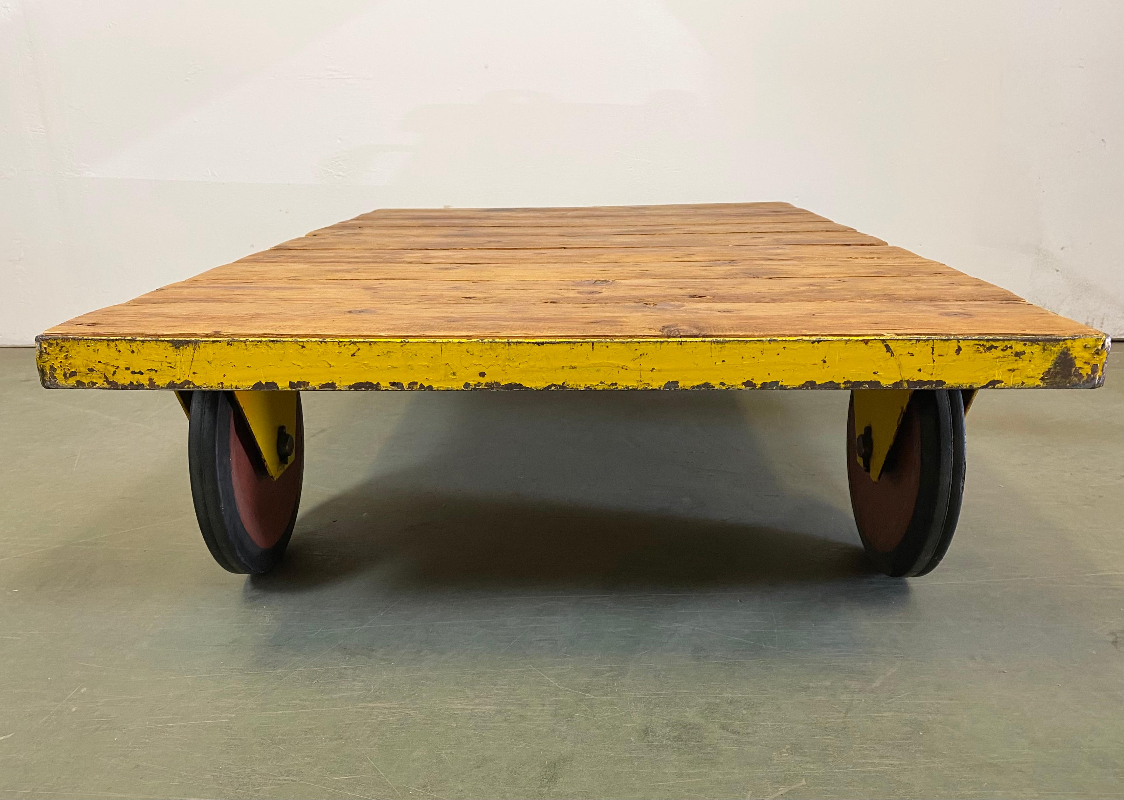 Large Yellow Industrial Coffee Table Cart, 1960s 8