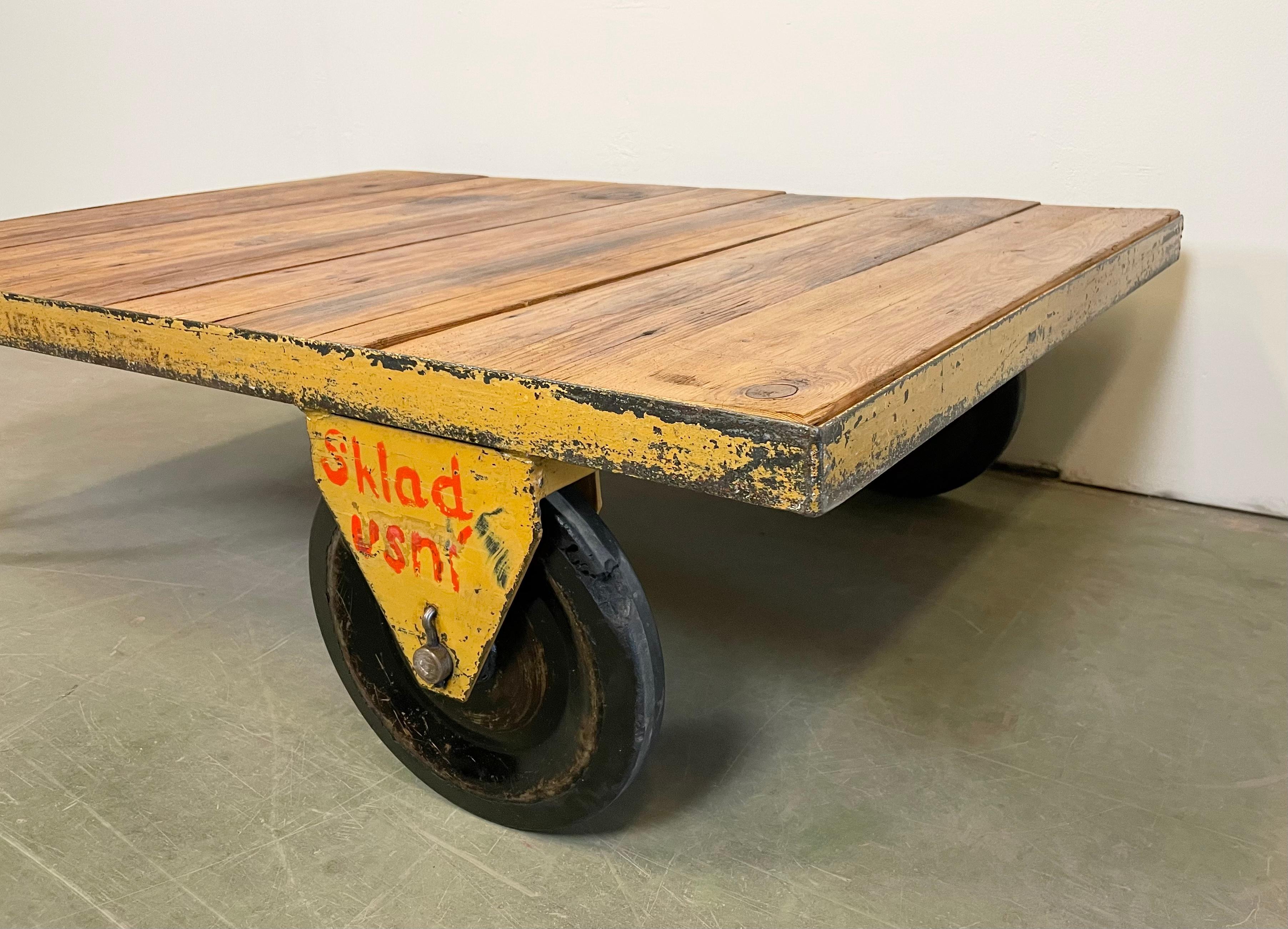 Lacquered Large Yellow Industrial Coffee Table Cart, 1960s