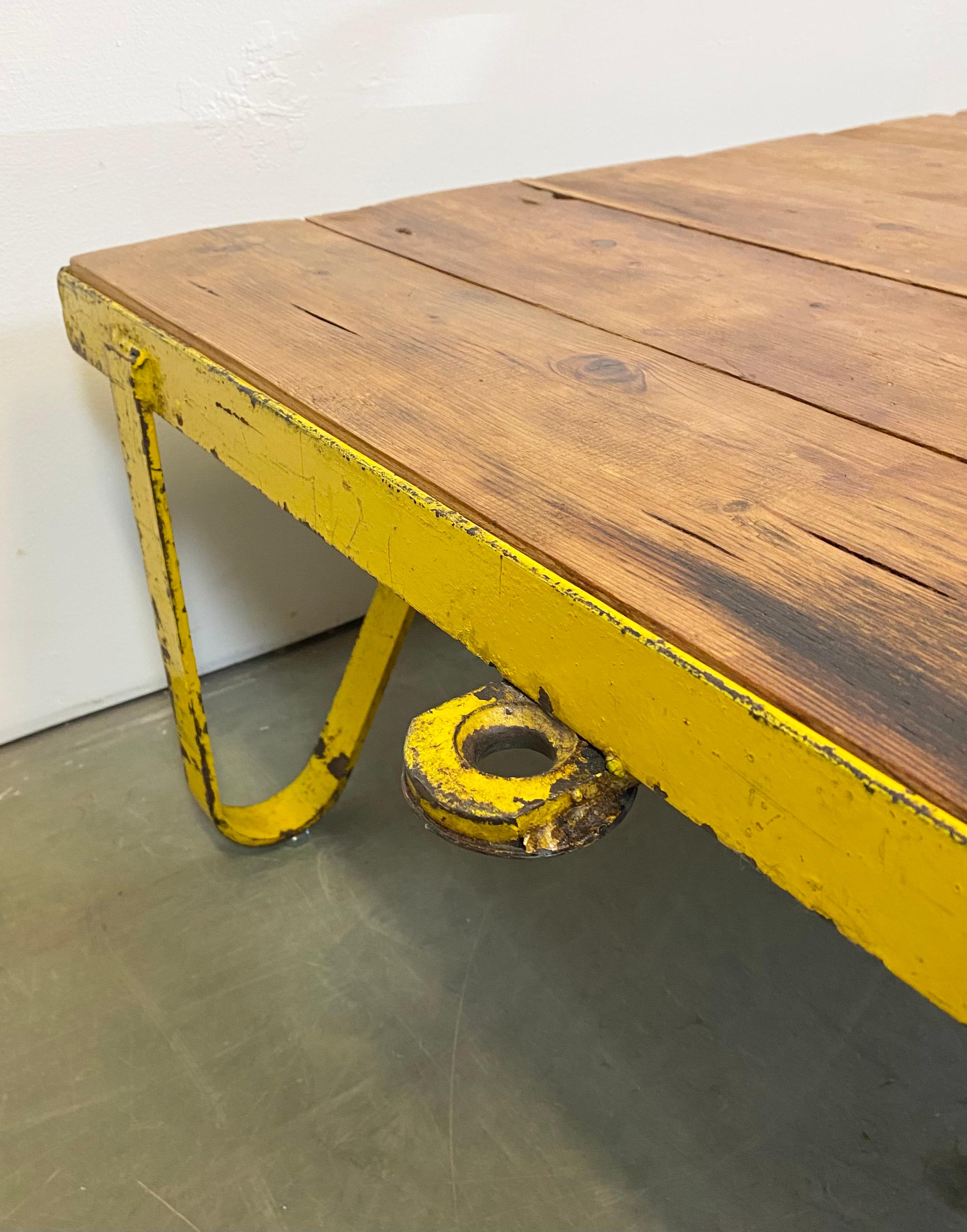 Iron Large Yellow Industrial Coffee Table Cart, 1960s