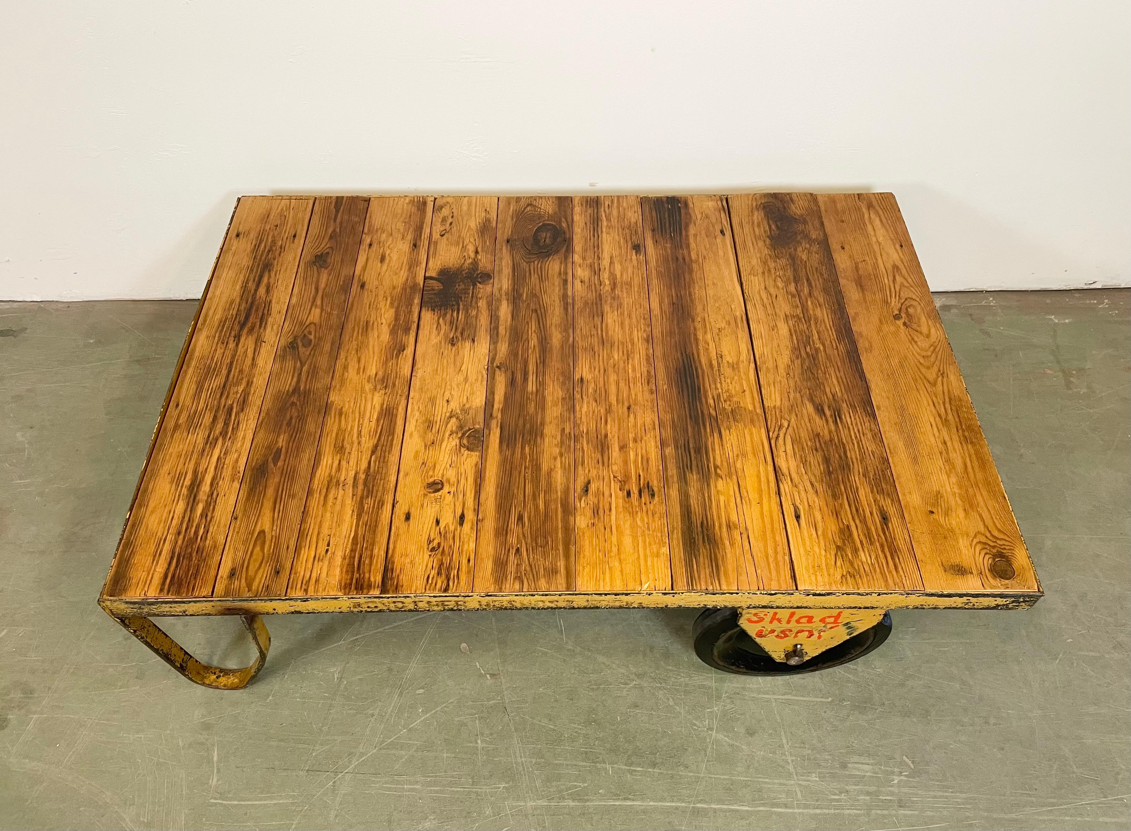 20th Century Large Yellow Industrial Coffee Table Cart, 1960s