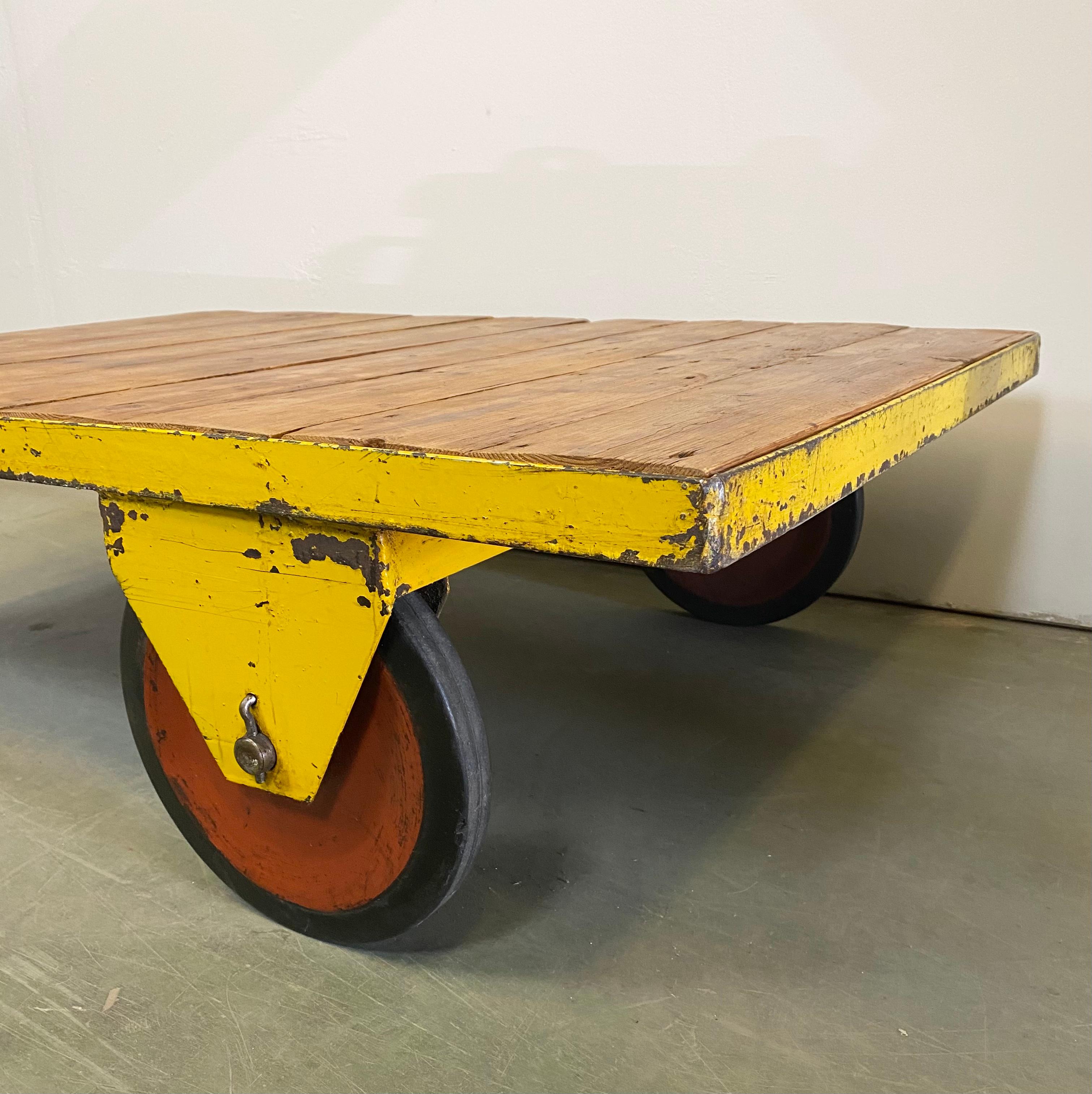 Large Yellow Industrial Coffee Table Cart, 1960s 2