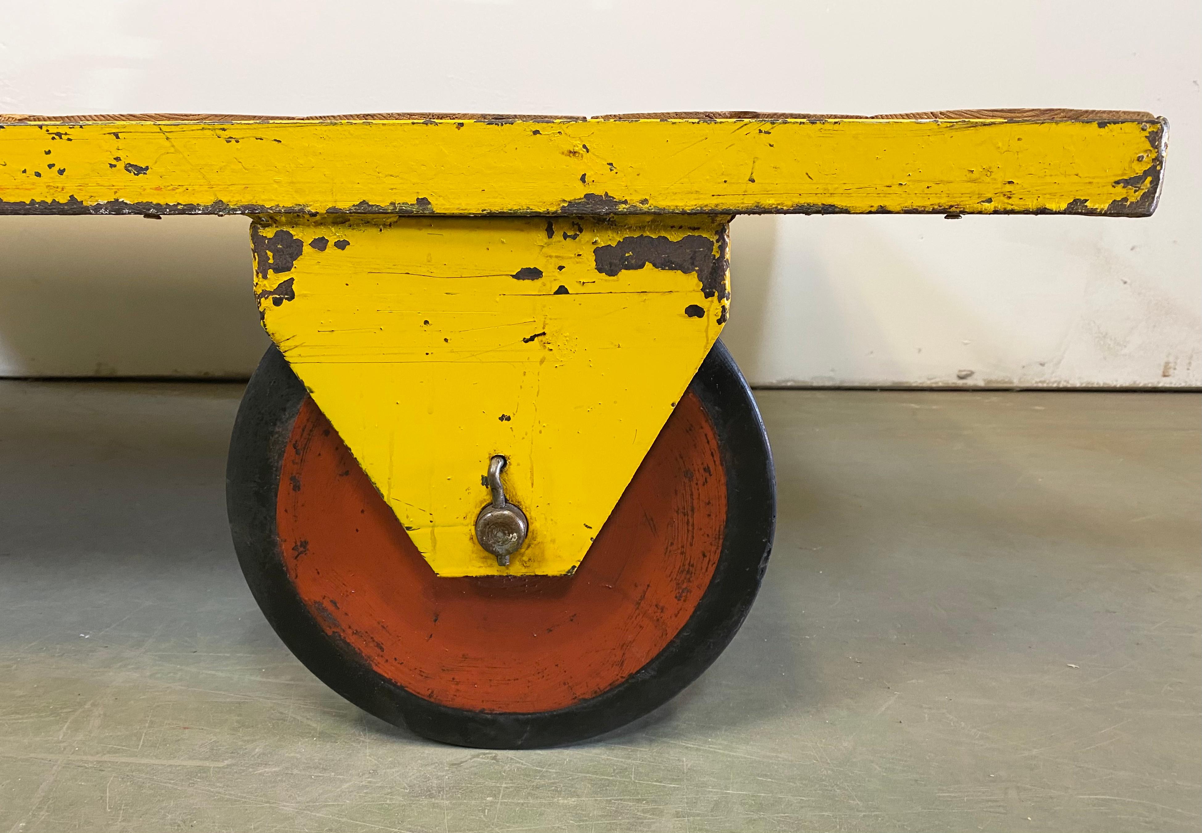 Large Yellow Industrial Coffee Table Cart, 1960s 3