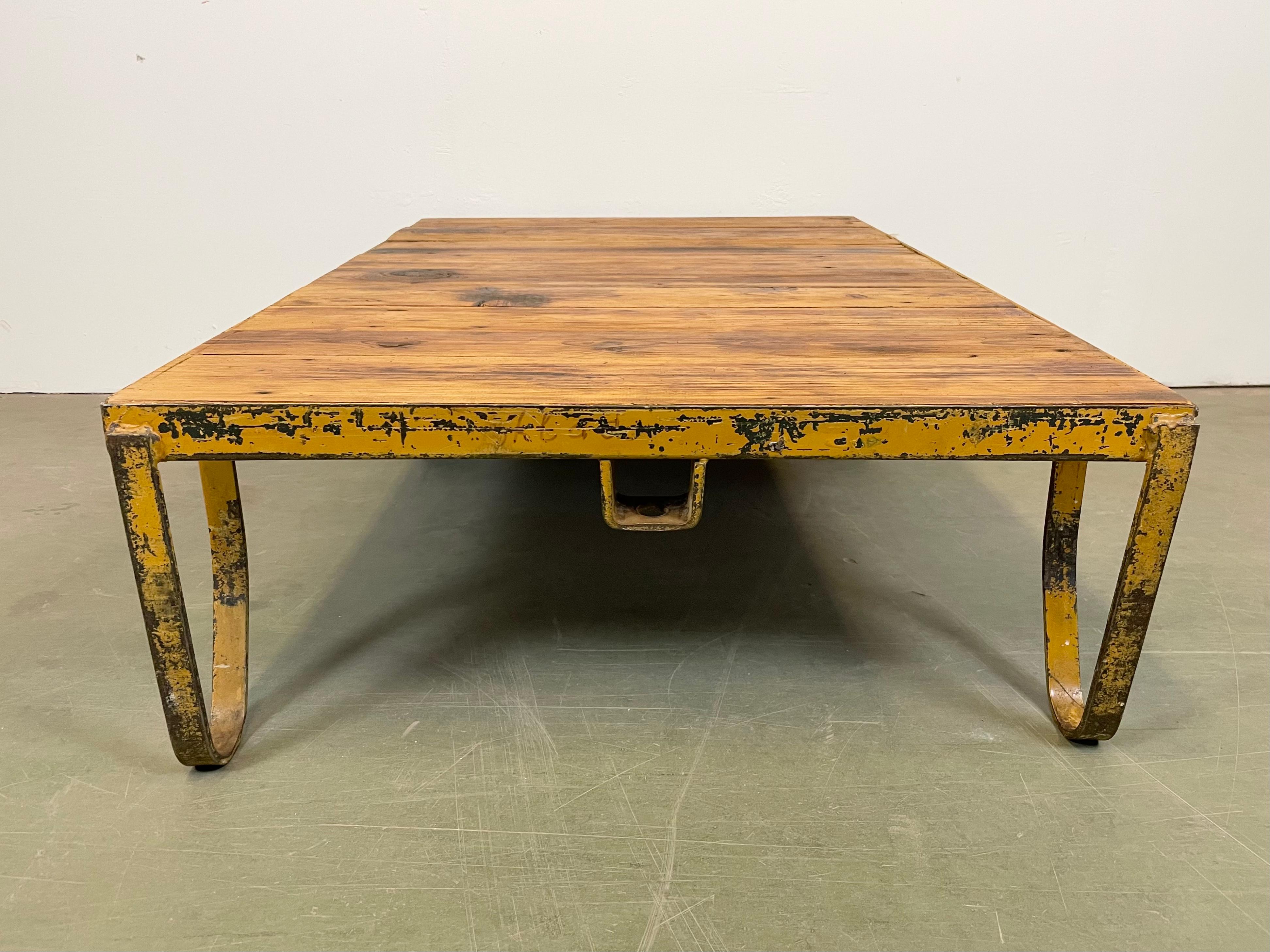 Large Yellow Industrial Coffee Table Cart, 1960s 2