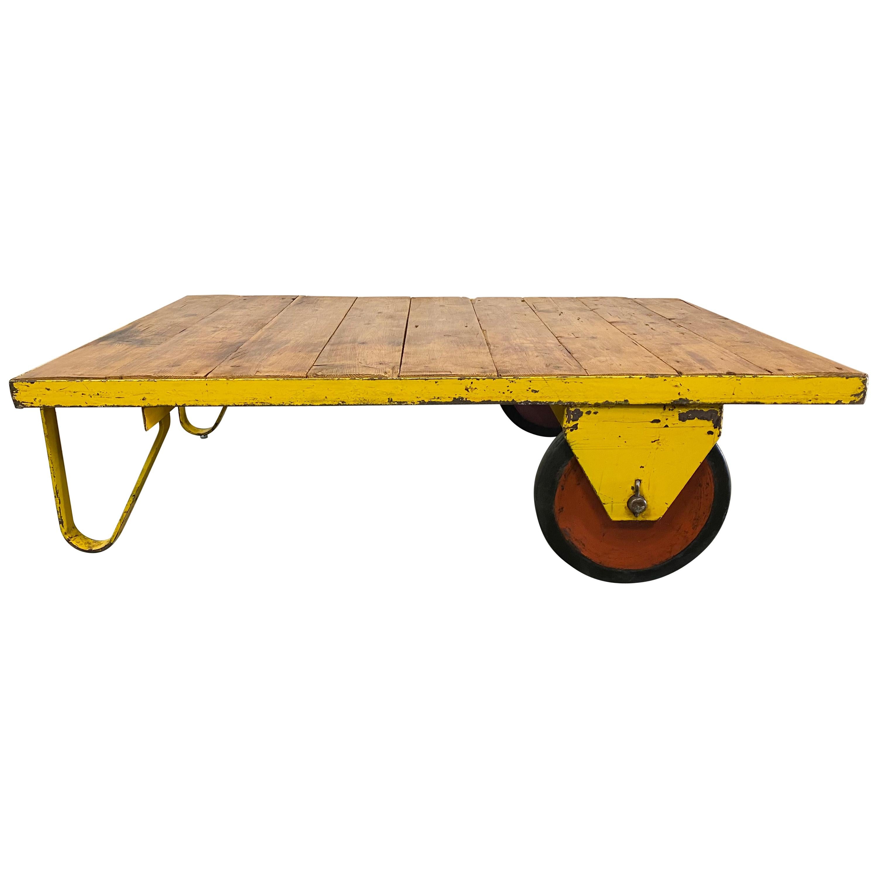 Large Yellow Industrial Coffee Table Cart, 1960s
