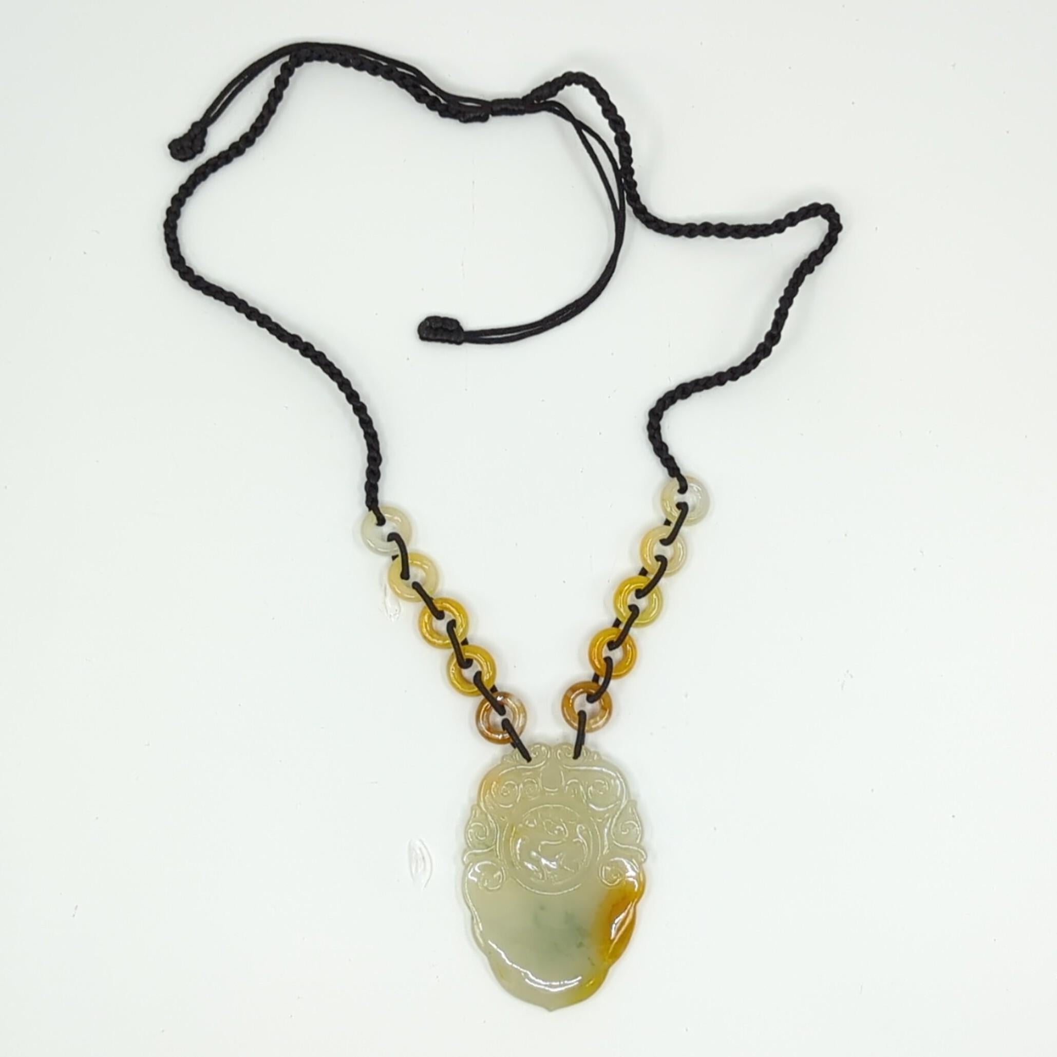 Artisan Large Yellow Jadeite Pendant Beaded Necklace A-Grade GIA Gemologist Appraisal For Sale