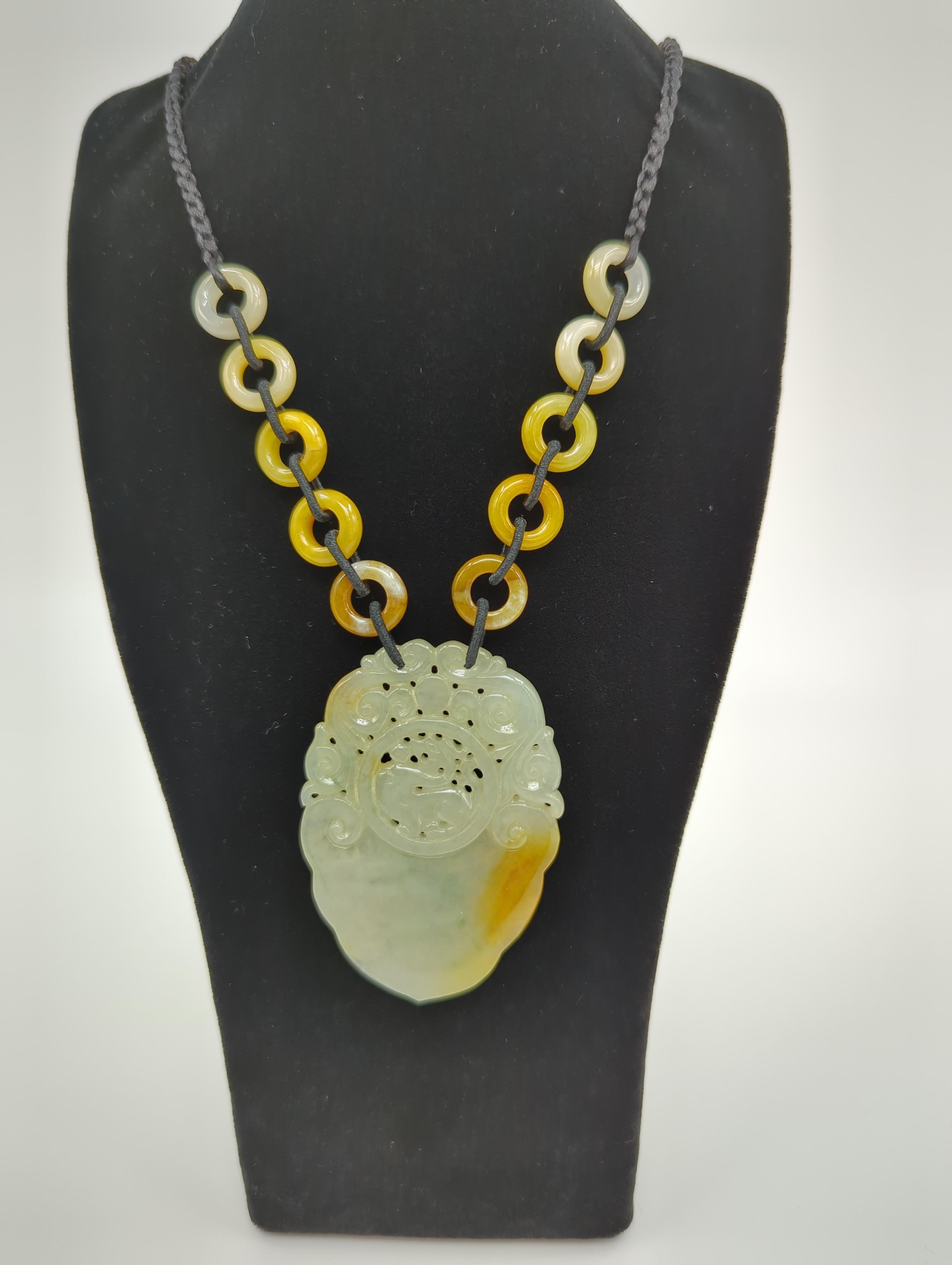 Women's or Men's Large Yellow Jadeite Pendant Beaded Necklace A-Grade GIA Gemologist Appraisal For Sale