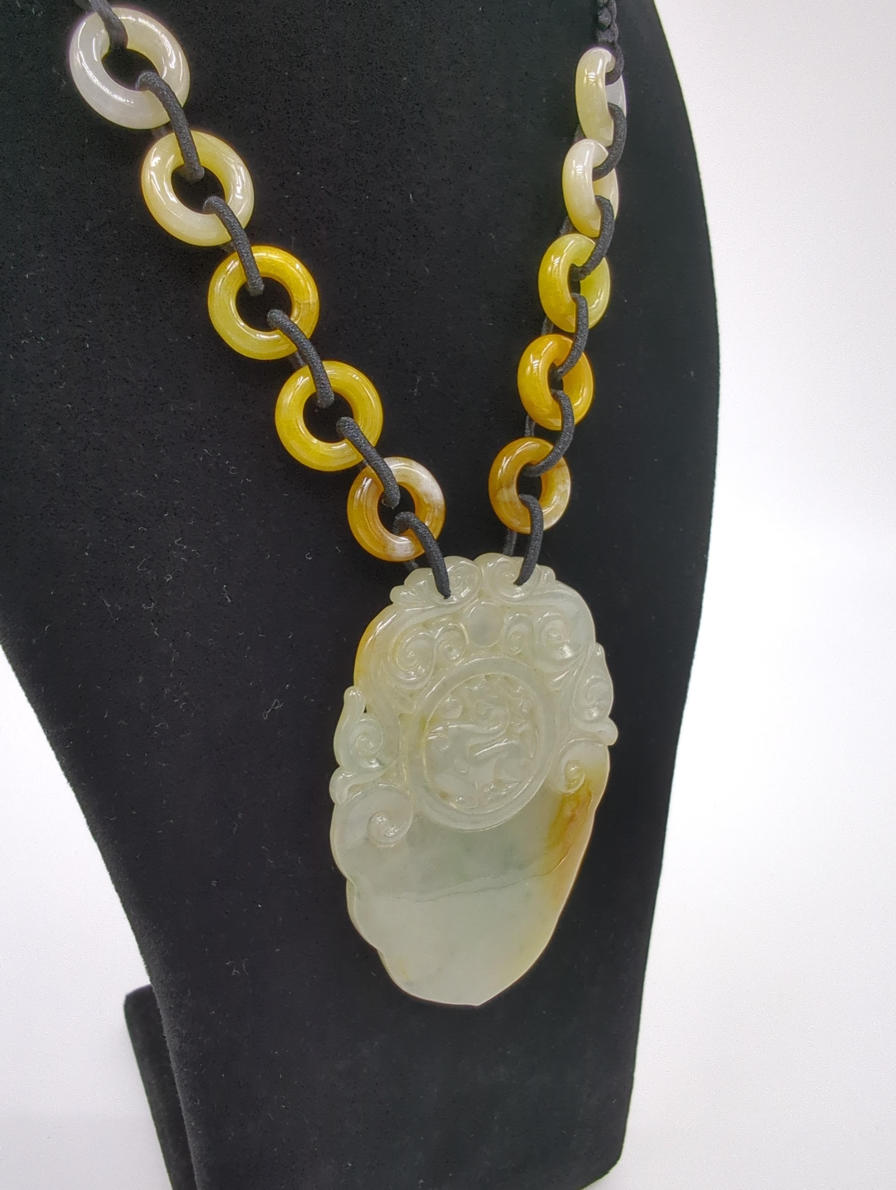 Women's or Men's Large Yellow Jadeite Pendant Beaded Necklace A-Grade GIA Gemologist Appraisal For Sale