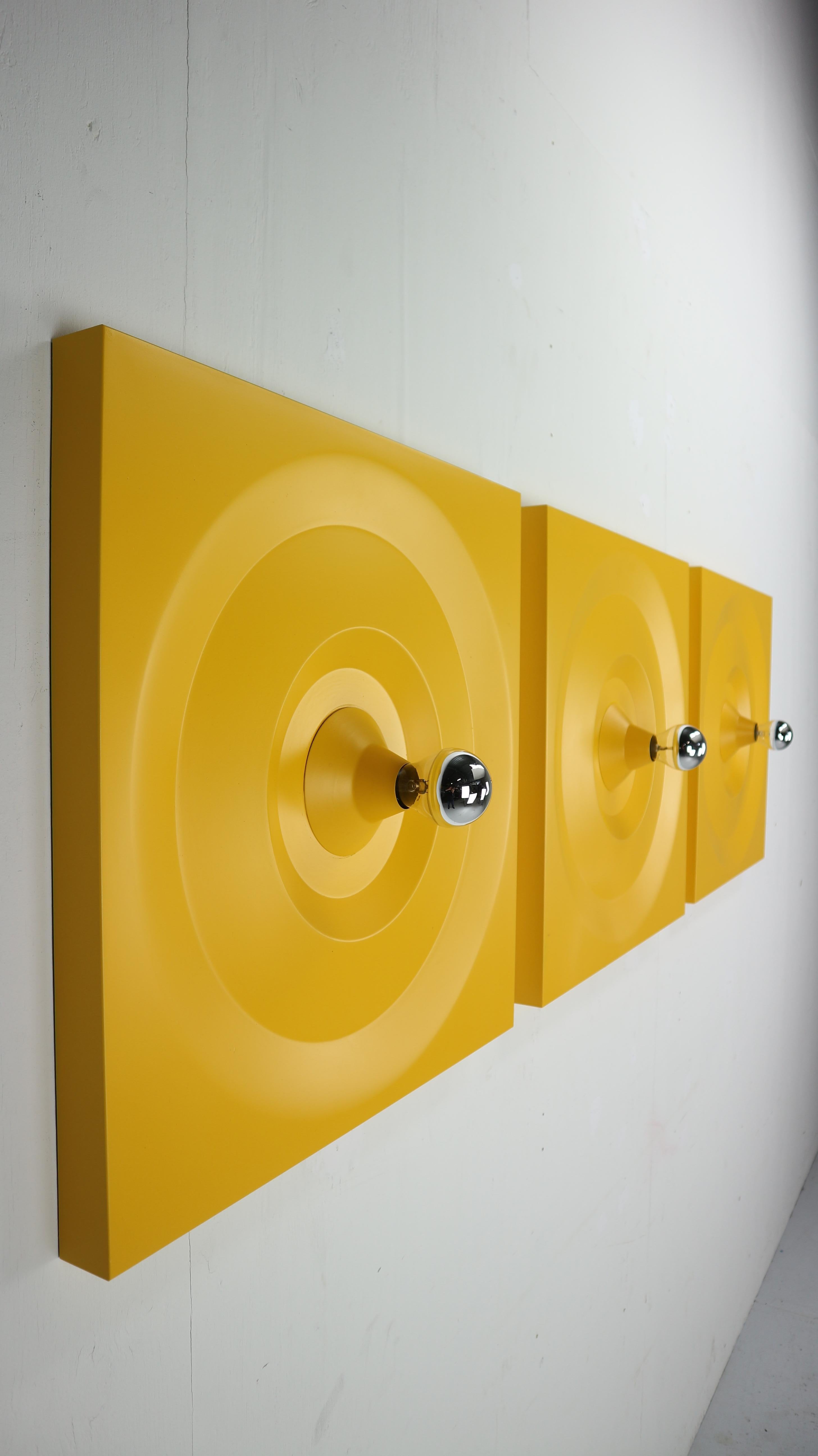 Late 20th Century Large Yellow Metal Wall Lights by Klaus Hempel for Kaiser Leuchten, 1970s