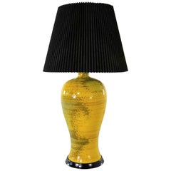 Large Yellow Mid-Century Modern Lava Glaze Ceramic Table Lamp with Black Shade