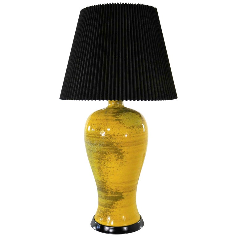 Large Yellow Mid Century Modern Lava, Large Ceramic Table Lamp Black